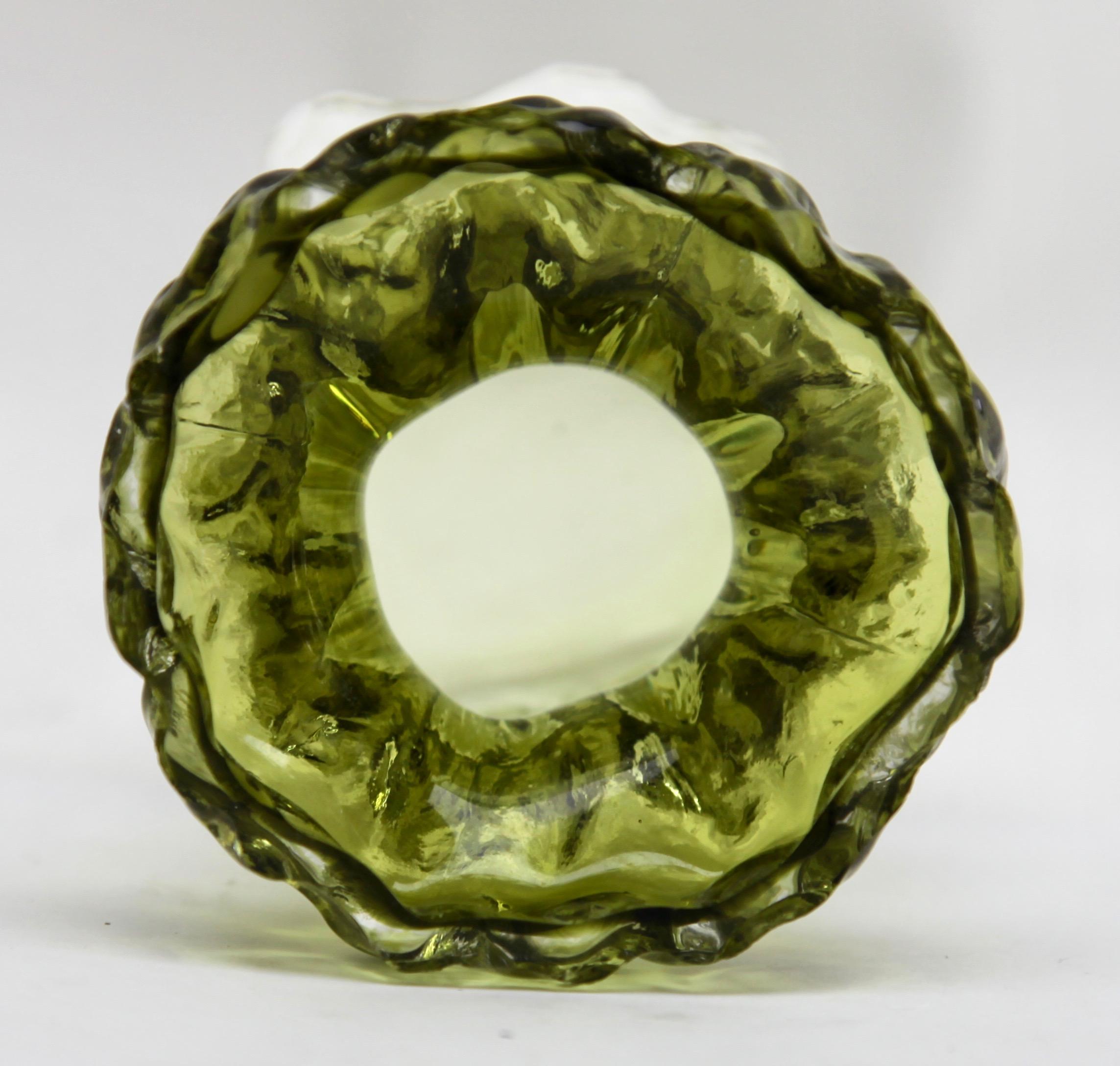 Art Glass Ingrid Glas 'Germany', Set of Bark Vases in Sage Green, 1970s
