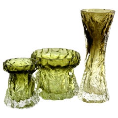 Ingrid Glas 'Germany':: ensemble de vases en écorce en vert sauge:: 1970