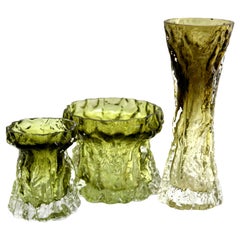 Ingrid Glas 'Germany', Set of Bark Vases in Sage Green, 1970s