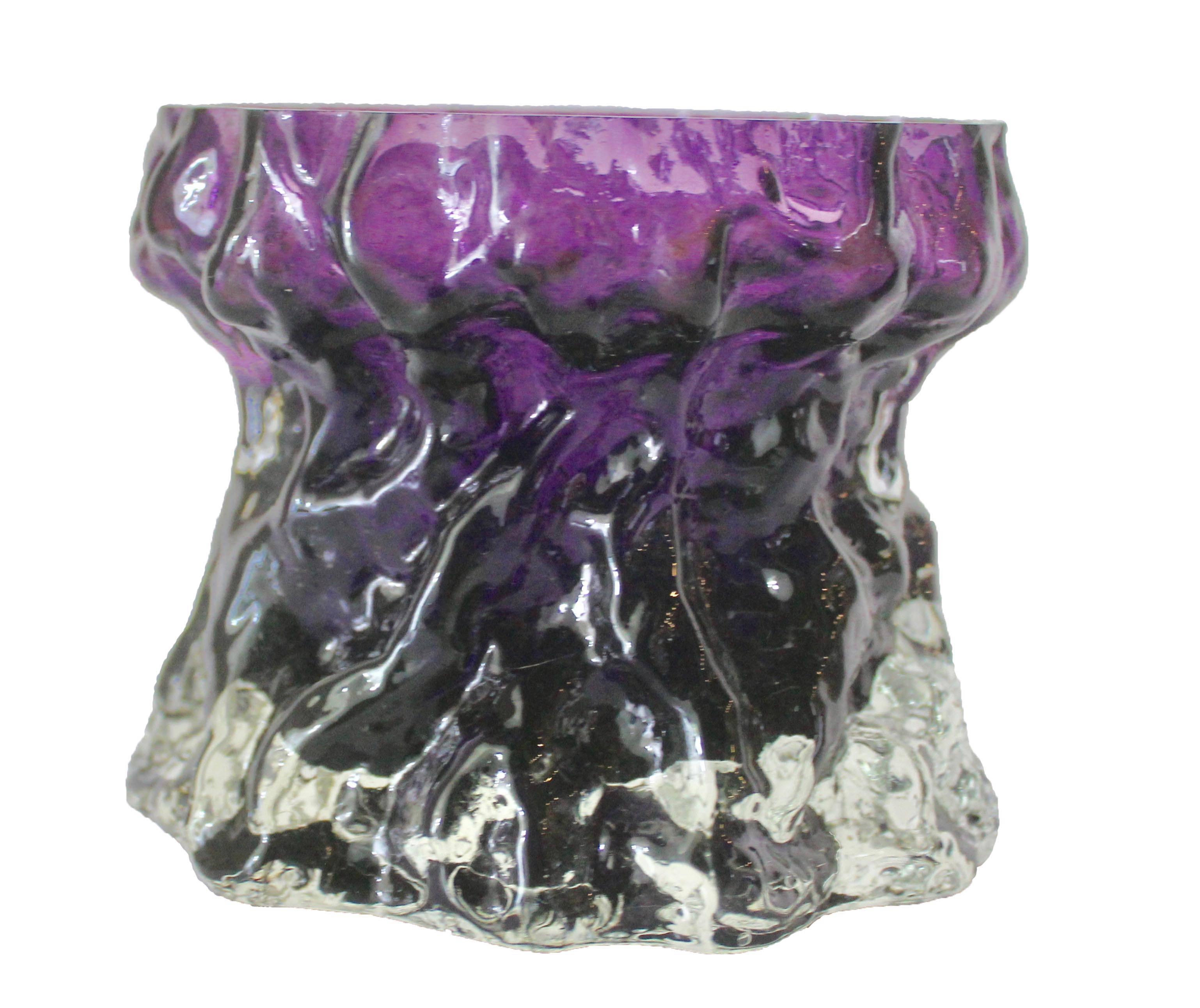 Gorgeous pair of vintage Ingrid-glass vases from the 'rock crystal' range, West Germany. Beautiful color, deep purple.
The pieces are in excellent condition and a real beauty!
  
Midcentury crystal glass with purple inlay,
mould-blown from the