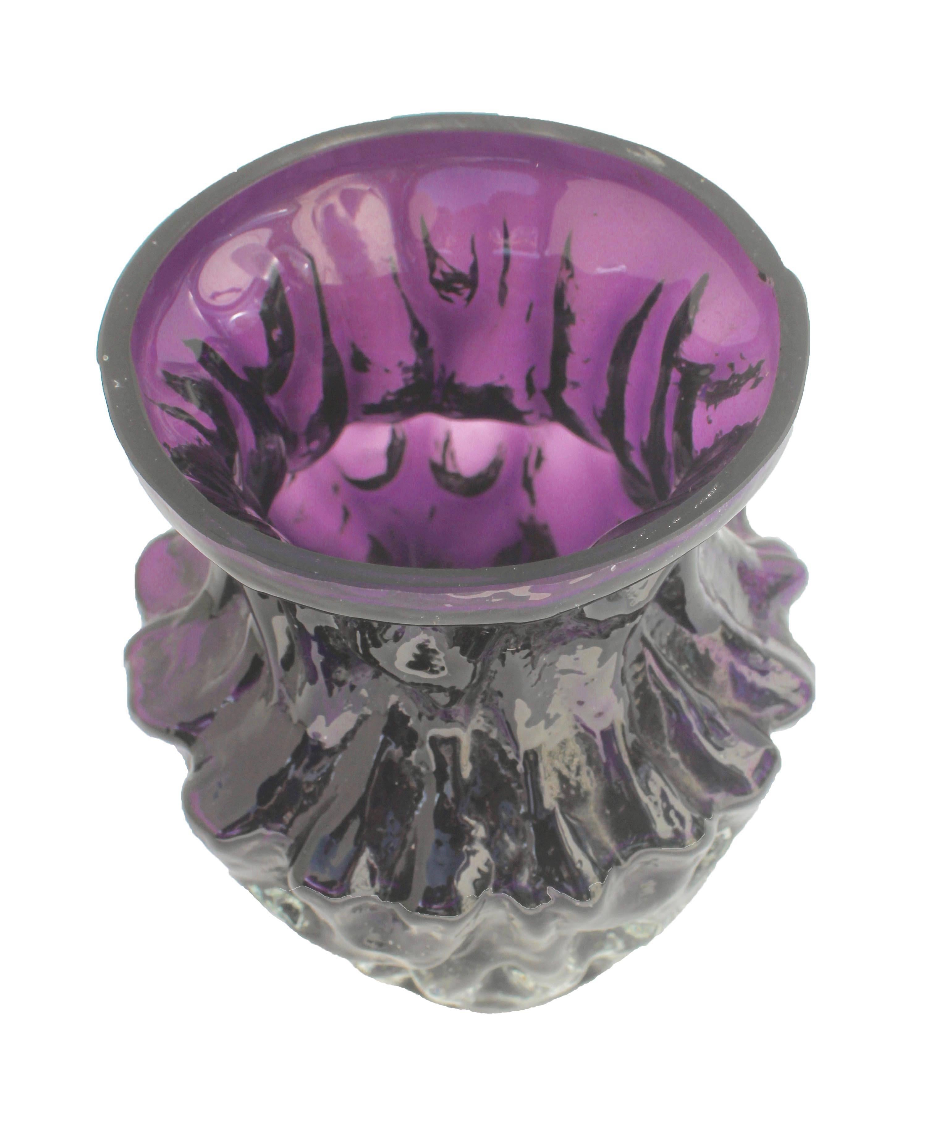 Mid-Century Modern 2 vases Ingrid-Glass de la gamme « Rock Crystal » en violet profond, Allemagne en vente