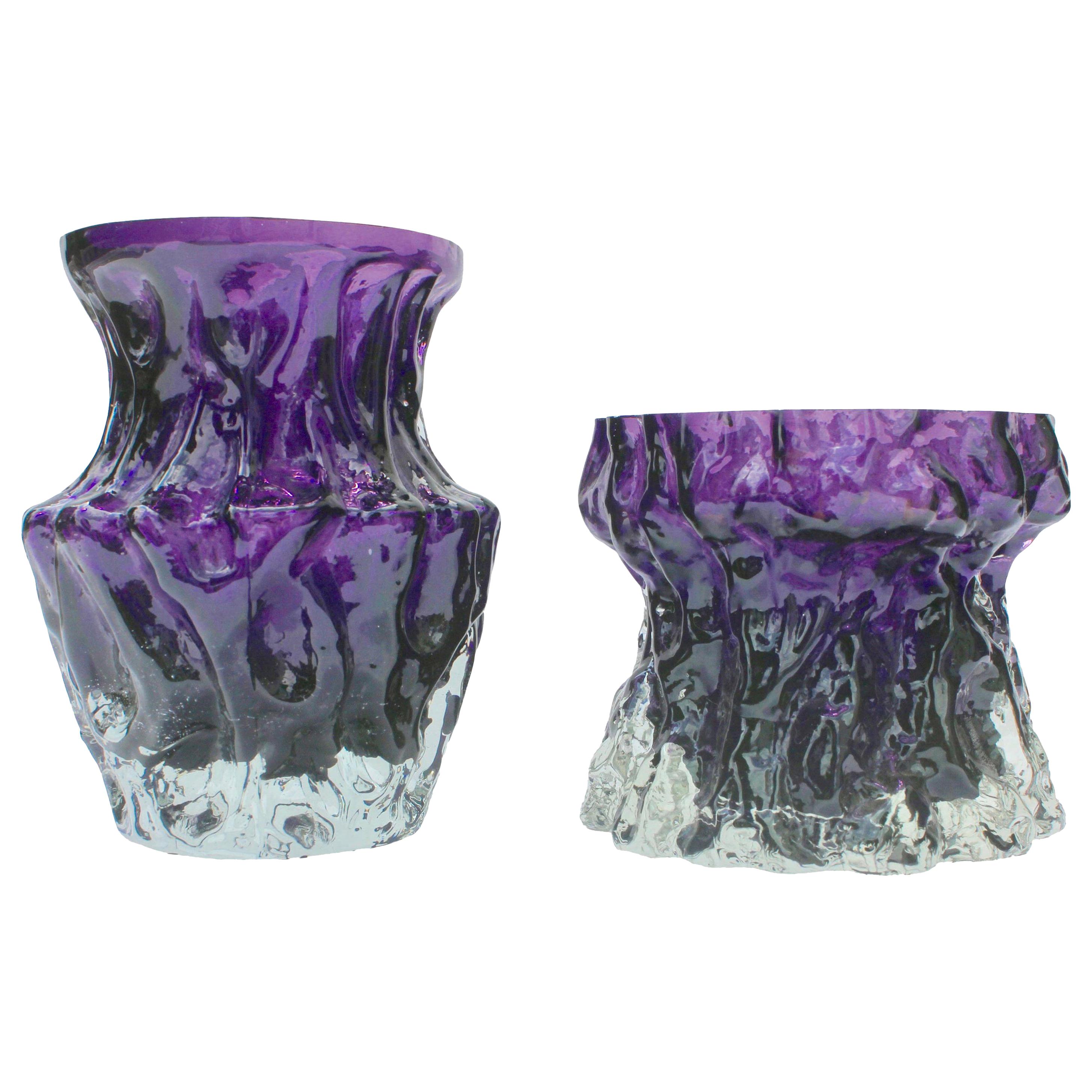 2 vases Ingrid-Glass de la gamme « Rock Crystal » en violet profond, Allemagne en vente