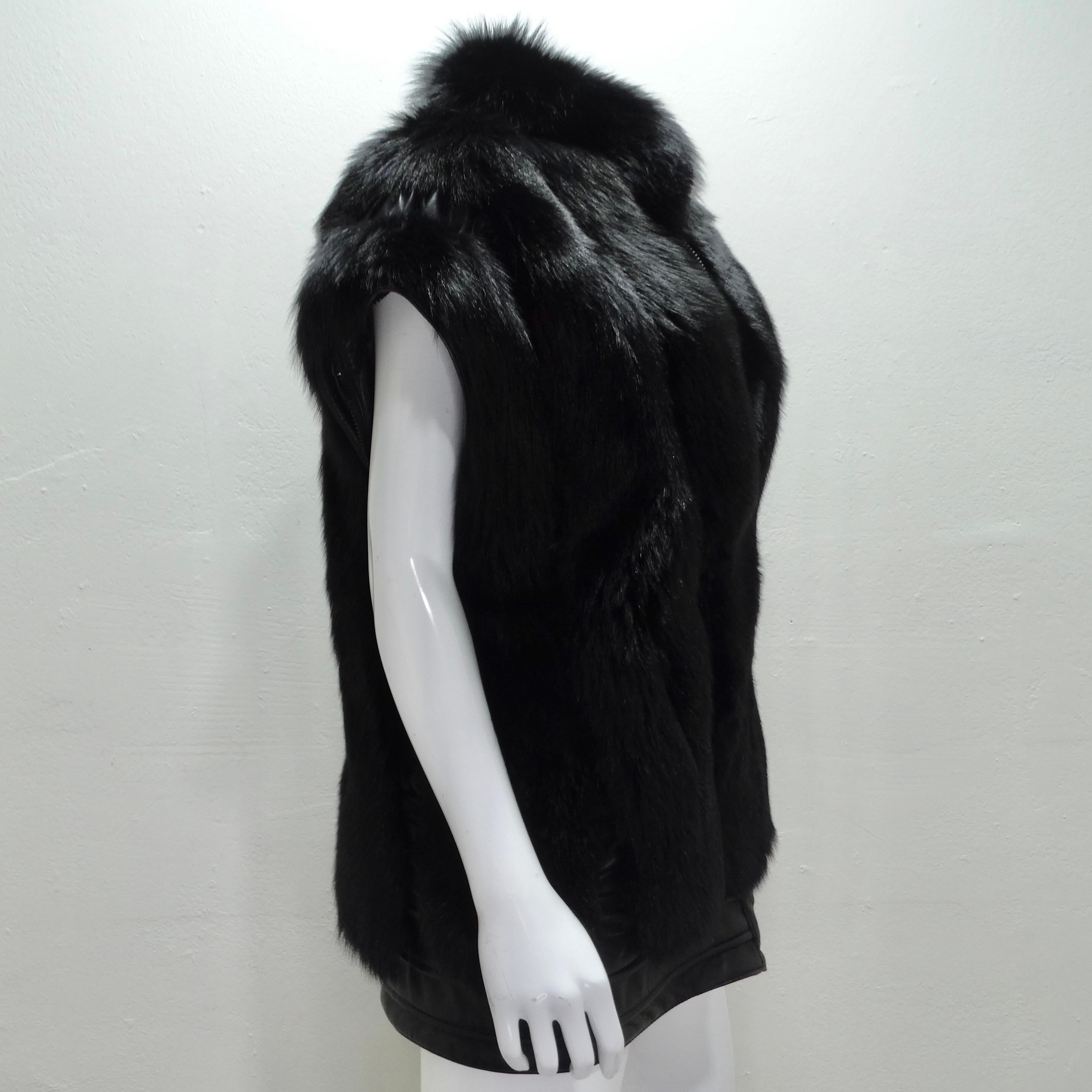 Women's or Men's Ingrid Klahn 1980s Black Fur Leather Vest For Sale