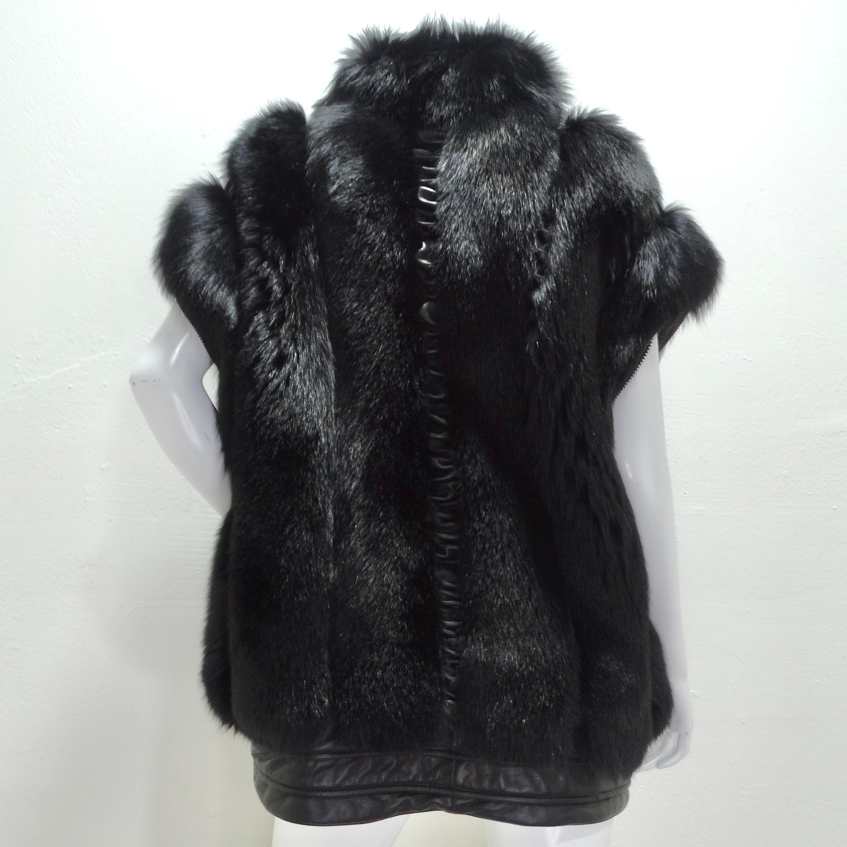 Ingrid Klahn 1980s Black Fur Leather Vest For Sale 3