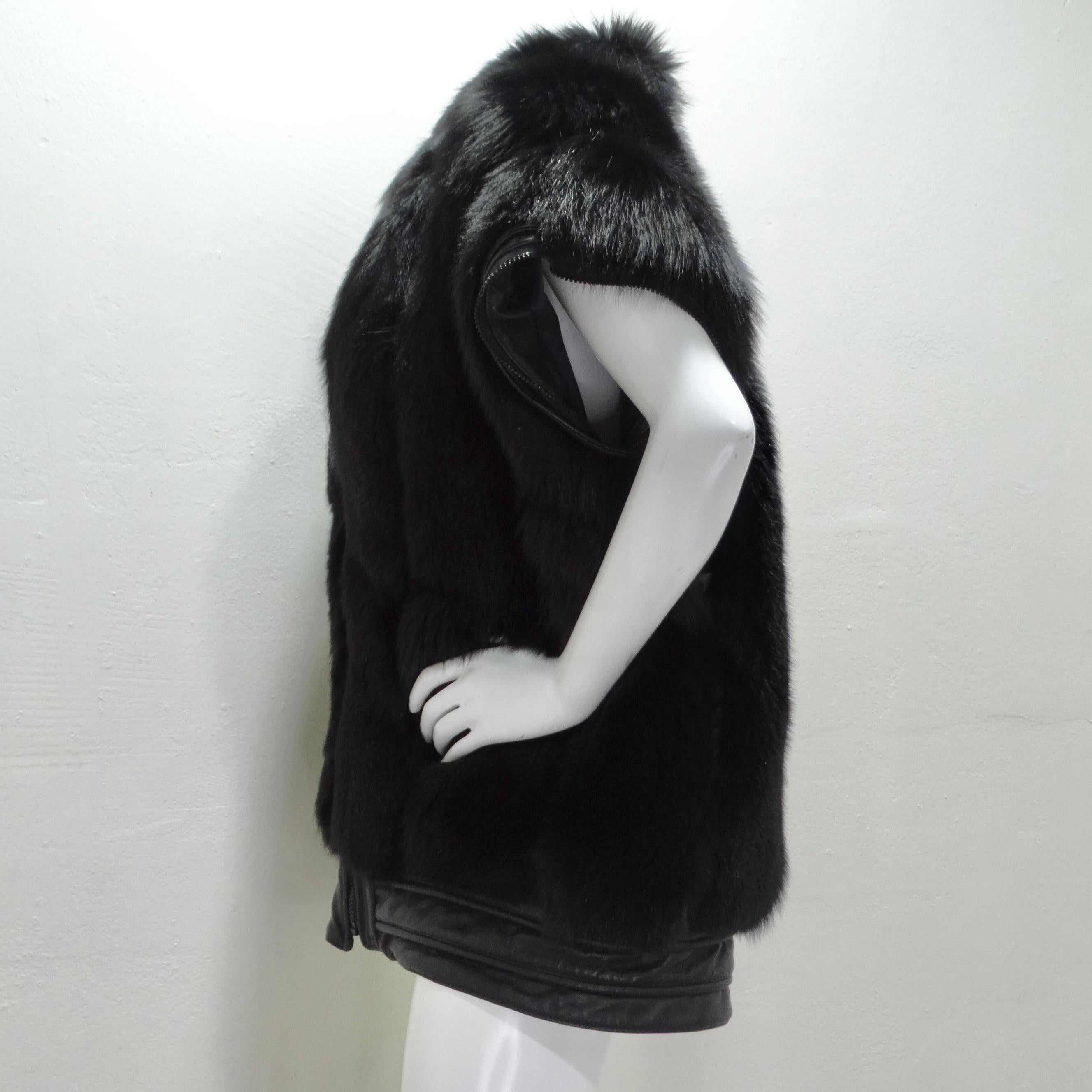 Ingrid Klahn 1980s Black Fur Leather Vest For Sale 4