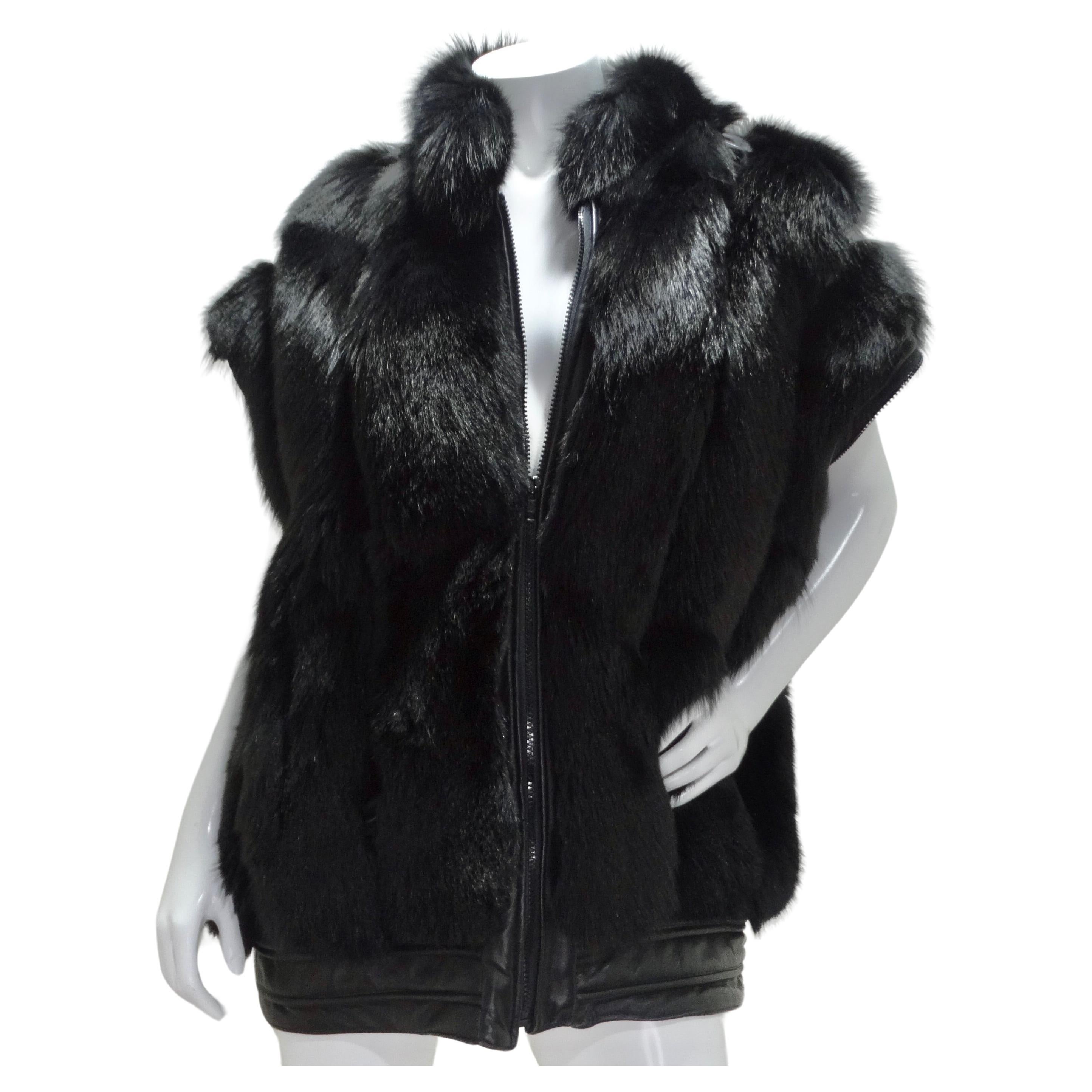 Ingrid Klahn 1980s Black Fur Leather Vest For Sale