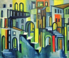 Used Balcony and stairs, oil on canvas, 50 x 60 cm, Painting, Oil on Canvas