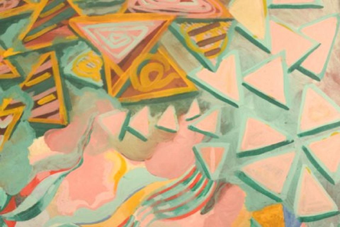 Ingrid Olson, Suède, huile sur carton, composition abstraite, datée de 1990 Excellent état - En vente à København, Copenhagen