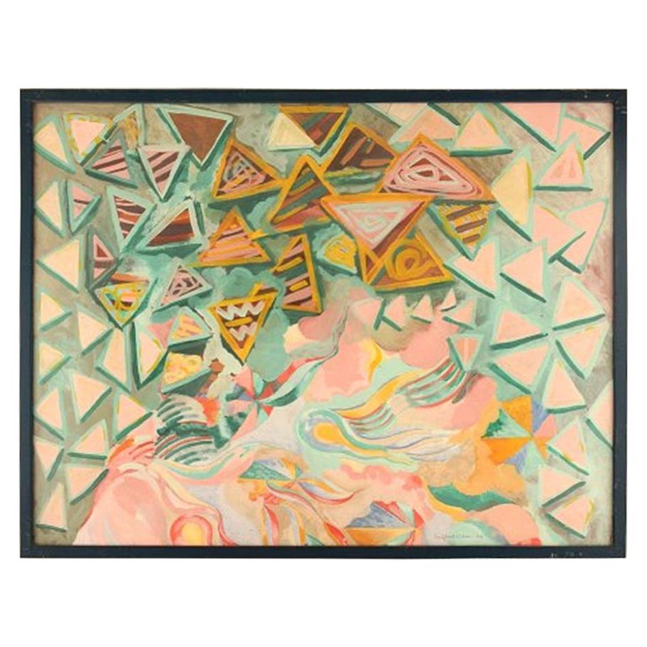 Ingrid Olson, Sweden, Oil on Cardboard, Abstract Composition, Dated 1990 For Sale
