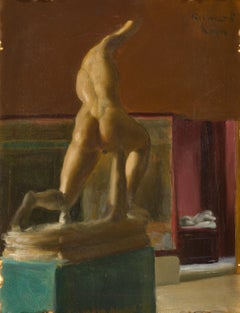 Museum Interior with Sculptures, Signed Oil on Canvas, 1908