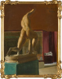 Museum Interior with Sculptures, Signed Oil on Canvas, 1908