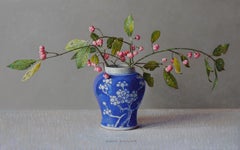 Cardinal Hat in Blue Chinese Pot- 21st Century Contemporary Still-Life Painting
