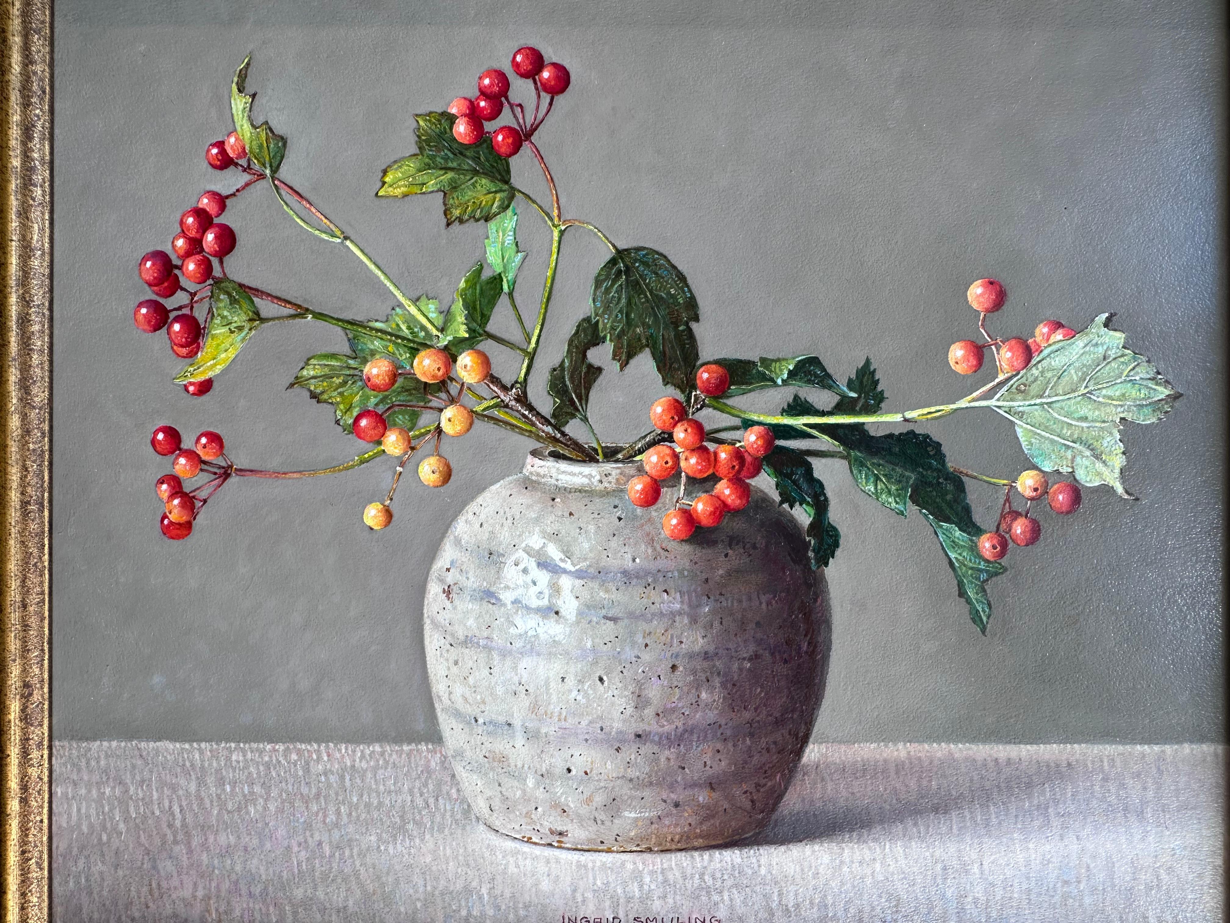 Currant branches in ginger jar- 21st Century Dutch Still-life painting 1