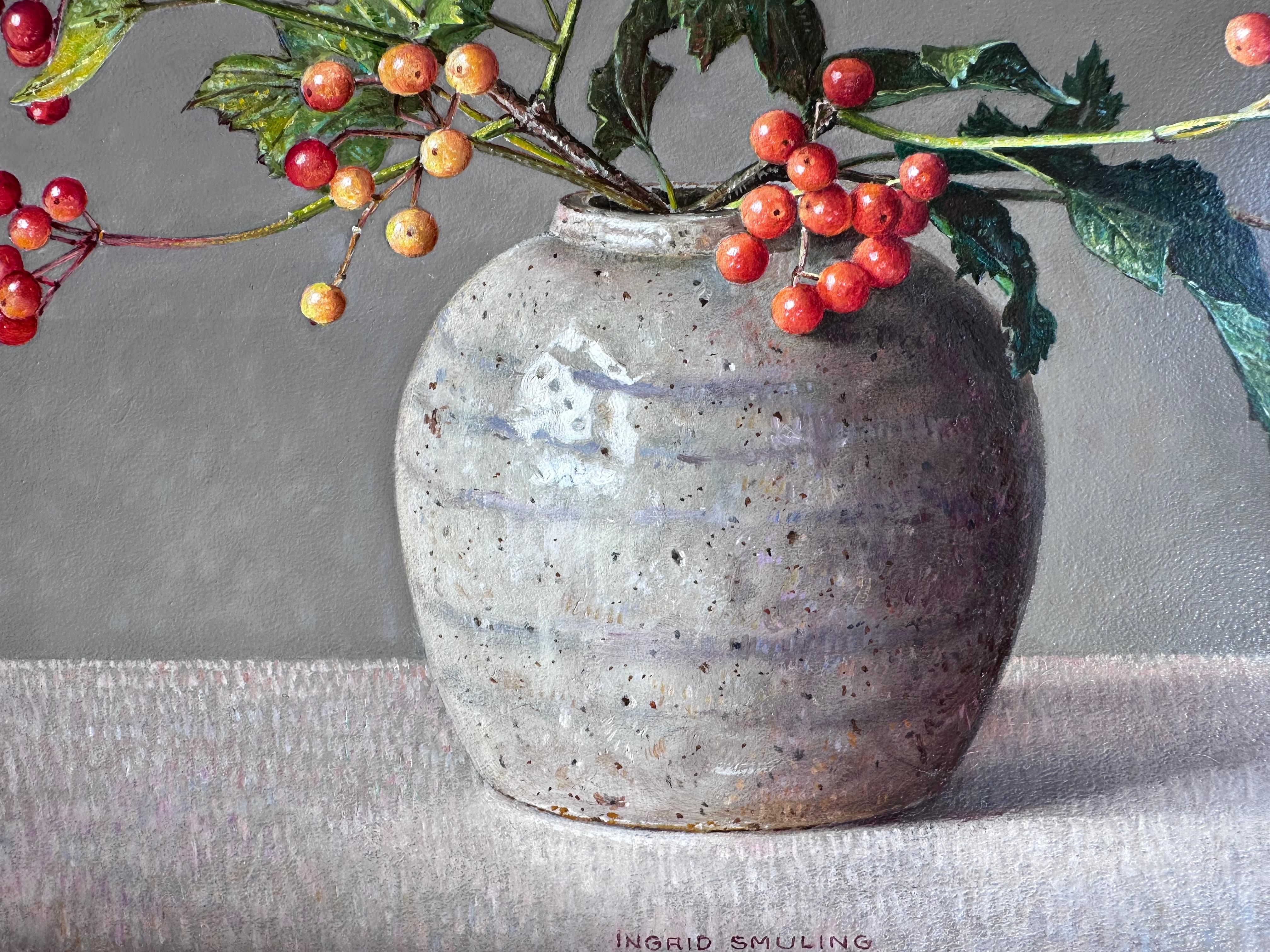 Currant branches in ginger jar- 21st Century Dutch Still-life painting 2