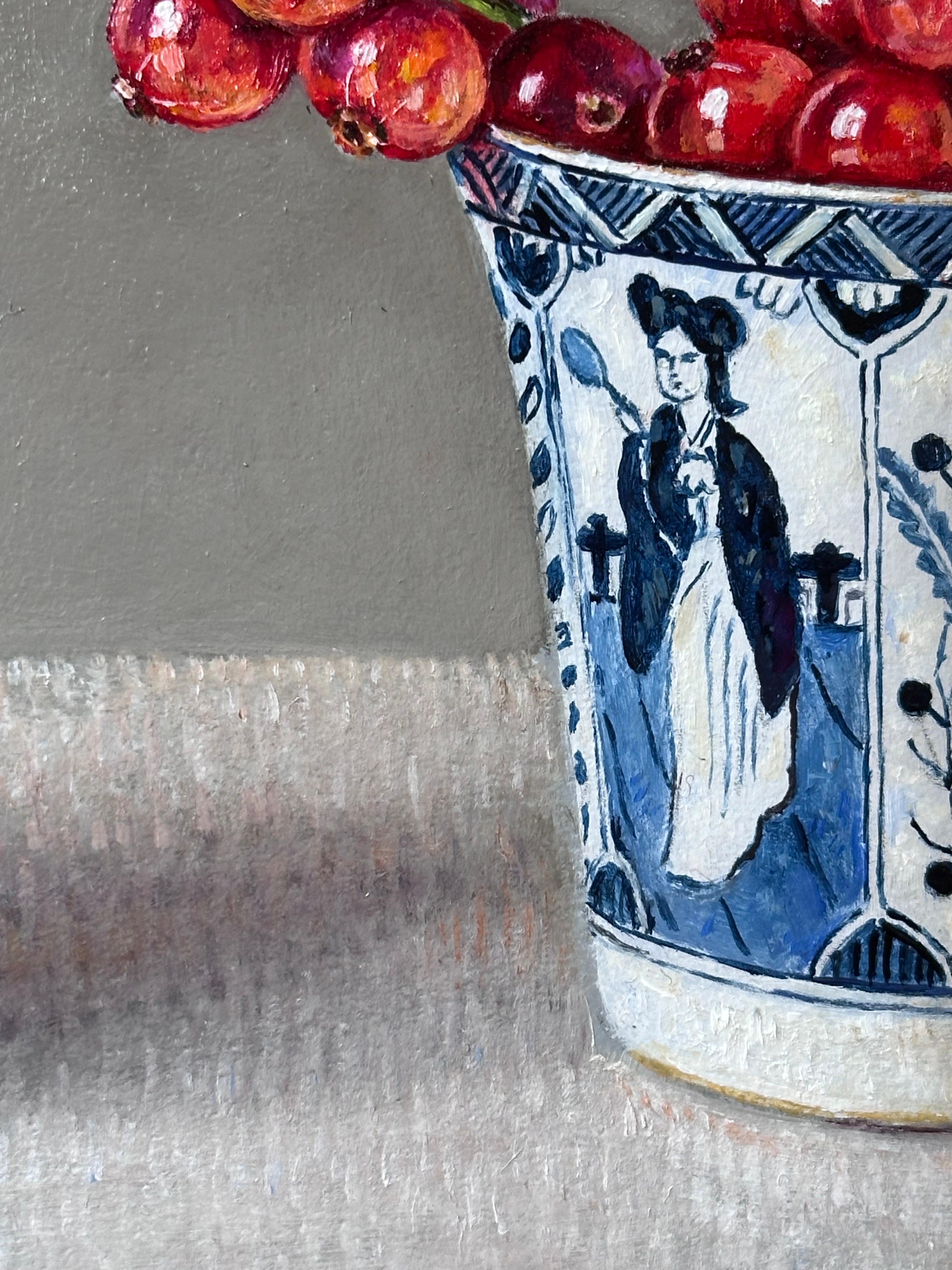 Currants in cups- 21st Century Dutch Still-life painting - Gray Figurative Painting by Ingrid Smuling