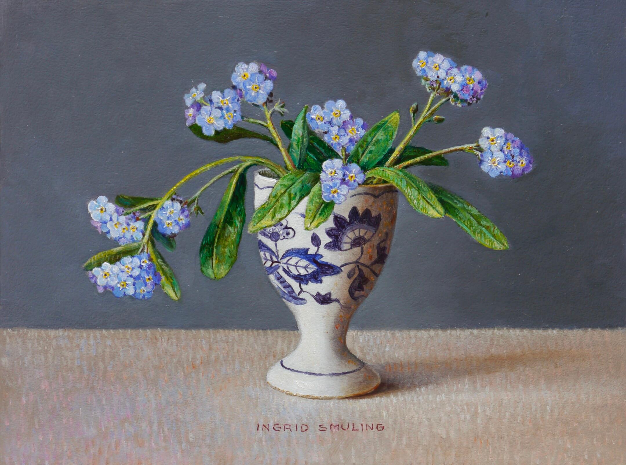 Forget-me-not in an Egg Cup - 21st Century Dutch Still-life Painting