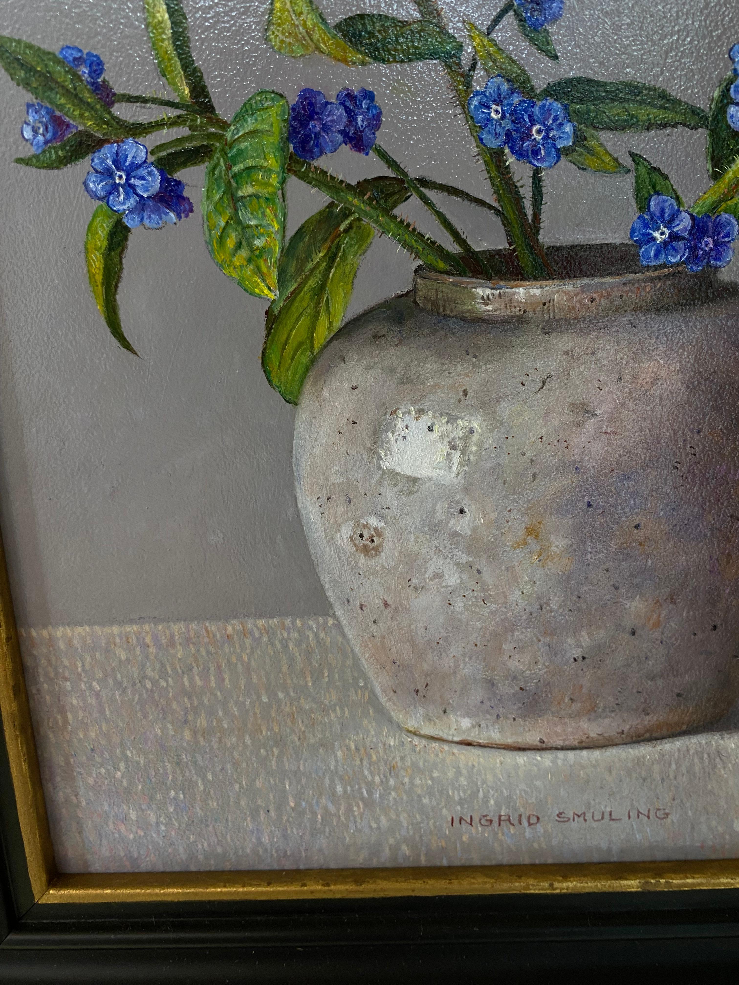 Forget-me-nots in a Ginger Jar - 21st Century Dutch Still-life painting For Sale 1