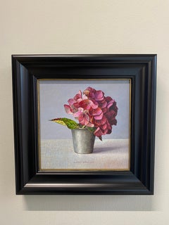 Hydrangea in a Pewter Cup - 21st Century Flower Dutch Still-life Painting