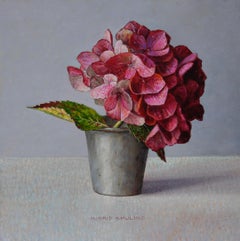 Hydrangea in a Pewter Cup - 21st Century Flower Dutch Still-life Painting