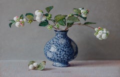 Snowberries in a Vase - 21st Century Contemporary Still-Life Painting 