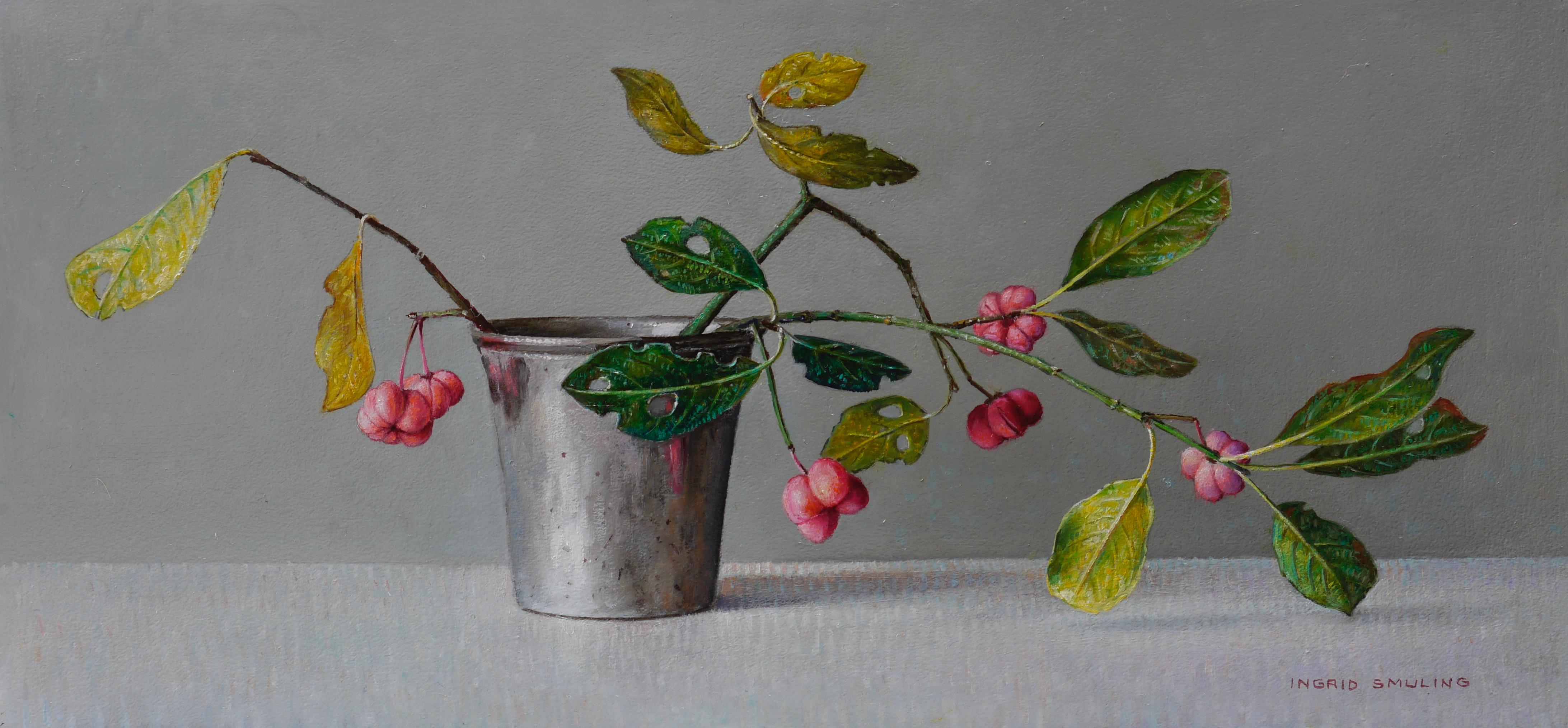 Ingrid Smuling Still-Life Painting - Spindle In A Pot - 21st Century Contemporary Still-Life Oil Painting 