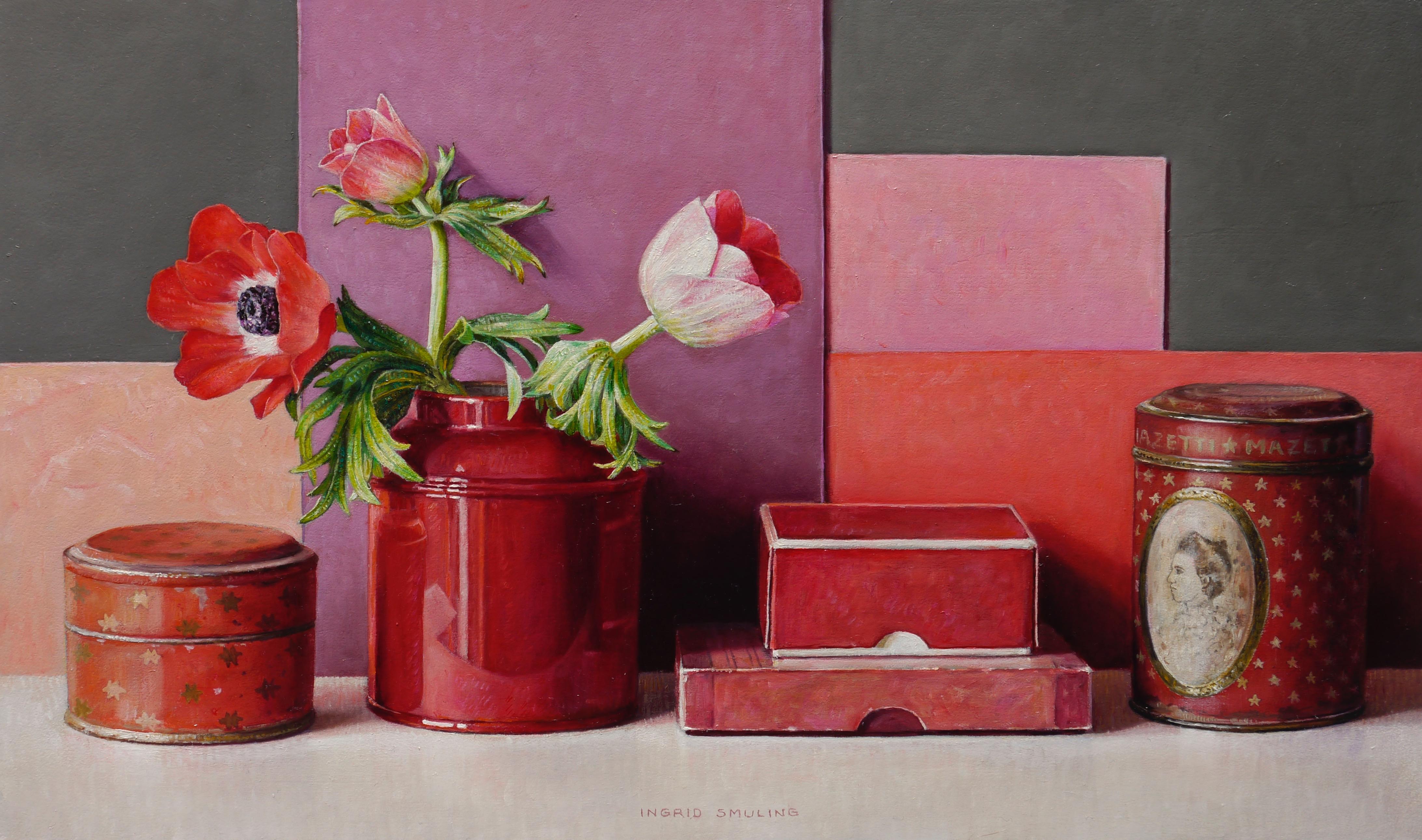 Natura morta in rosso - Quadro ad olio contemporaneo del XXI secolo di Ingrid Smuling