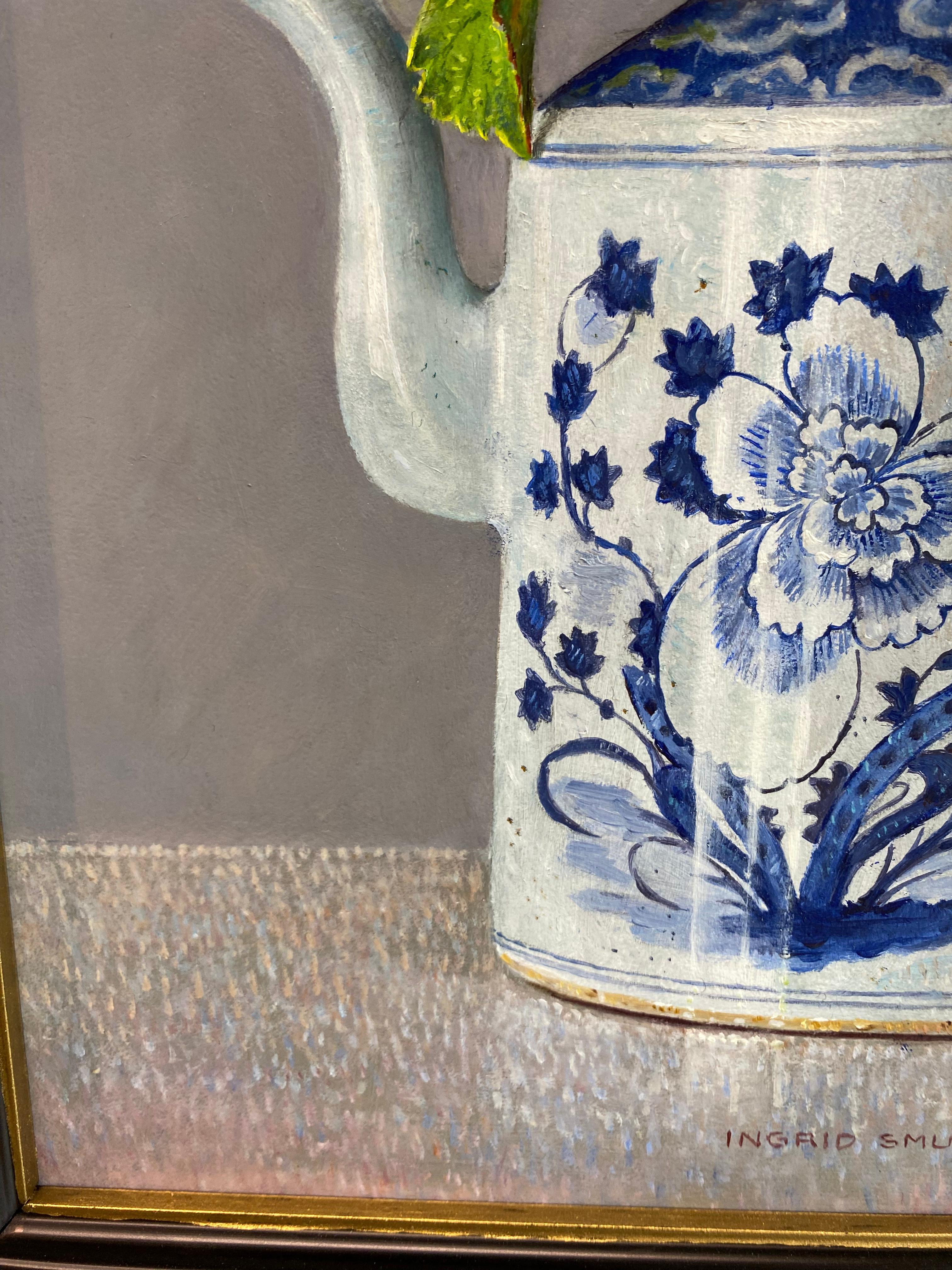 Weiße Hortensie in chinesischem Krug - Zeitgenössisches Ölgemälde des 21. im Angebot 1