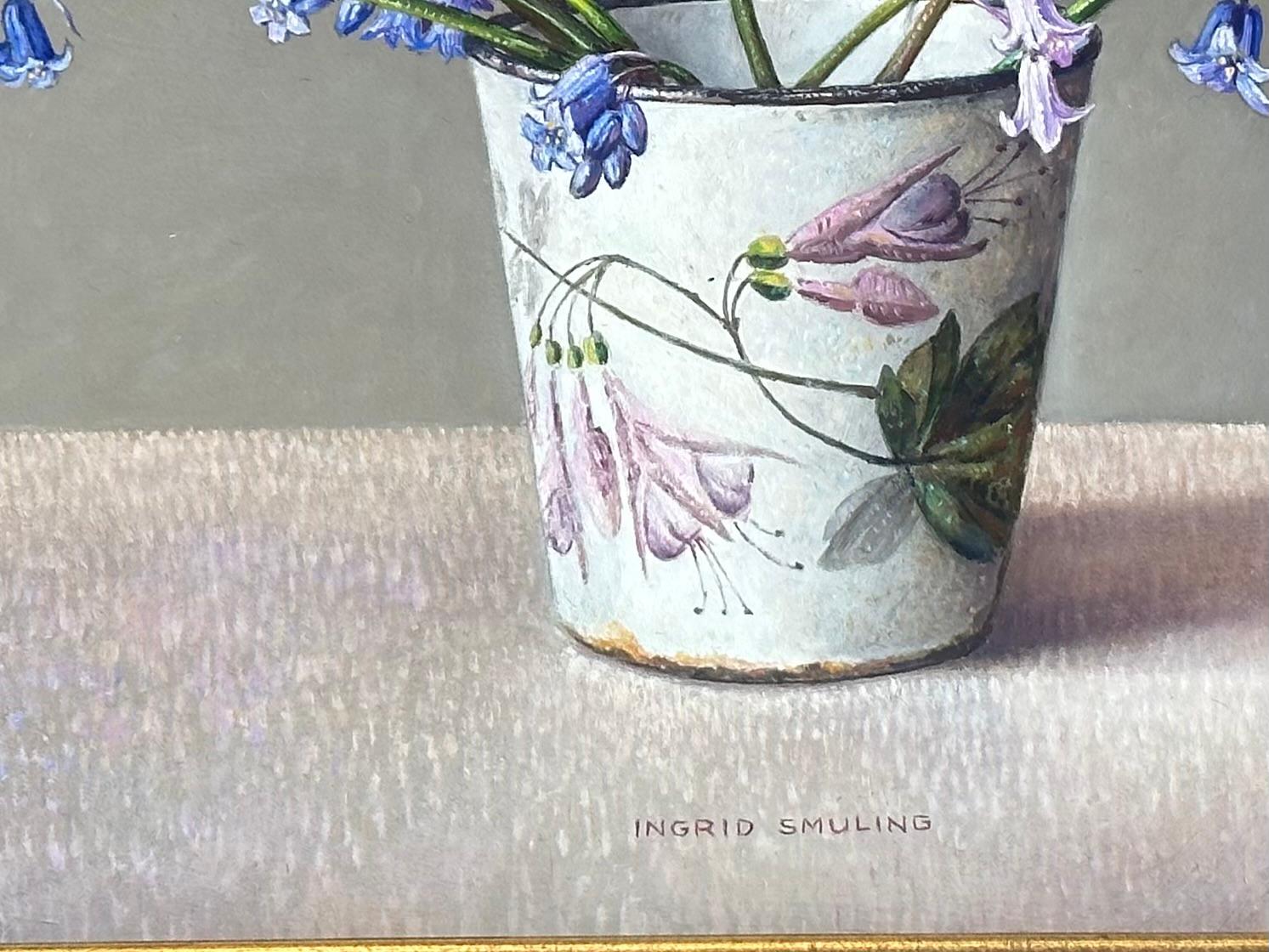 Ingrid Smuling
Wild hyacinth 
20 x 30 cm ( Frame is included, size with frame: 25 x 35)
Oil on wood panel


This grand lady of Still life painting is still working every day at the age of almost 80 years.
Her small realistic series of jugs, bowls,