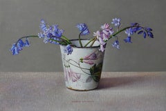 Wild Hyacinths- 21st Century Still-life painting of flowers in a vase