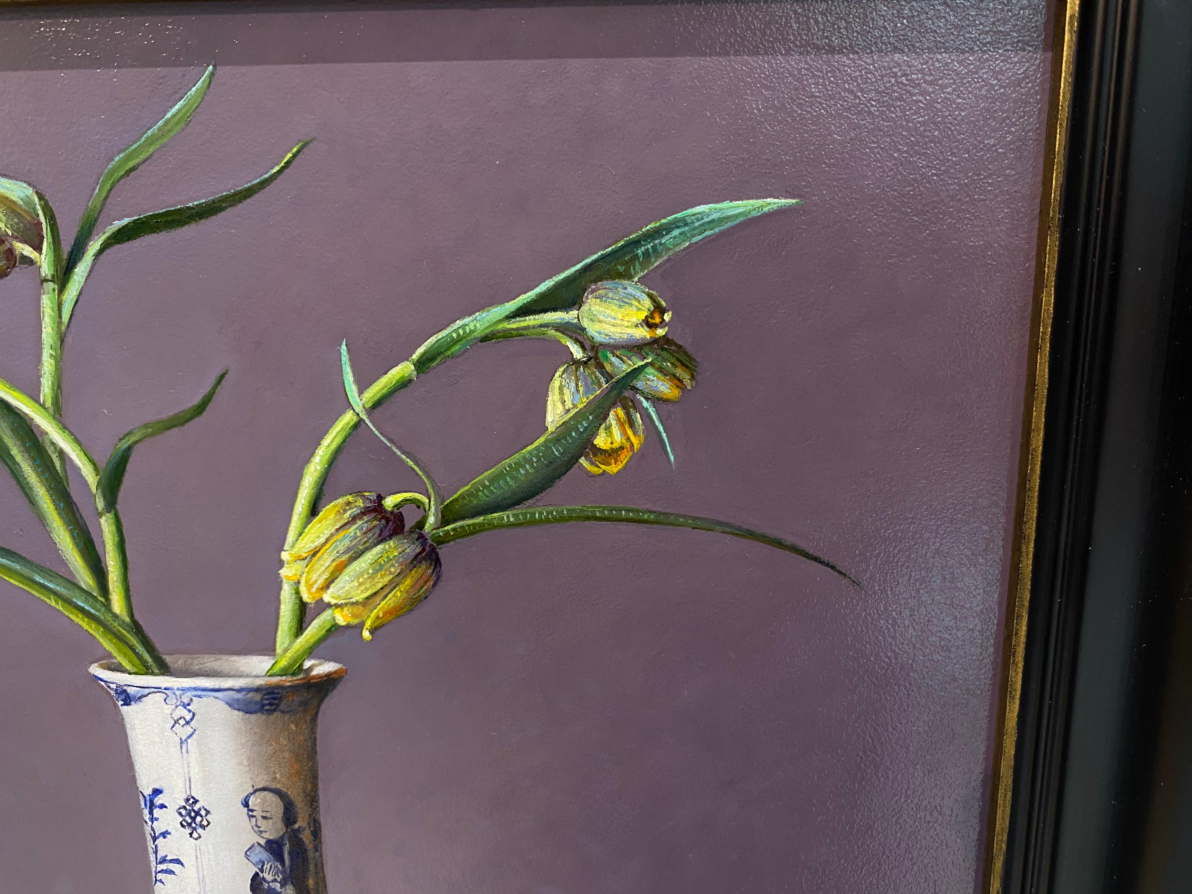 Ingrid Smuling 
Yellow Cowslip Flowers in Chinese Vase
24,5 x 29 cm olieverf Framed size! 34,5 x 39 cm ( Frame is included) 
Oil on wood panel

Ingrid Smuling, the Grand Lady of Still life painting is still working every day at the age of almost 80