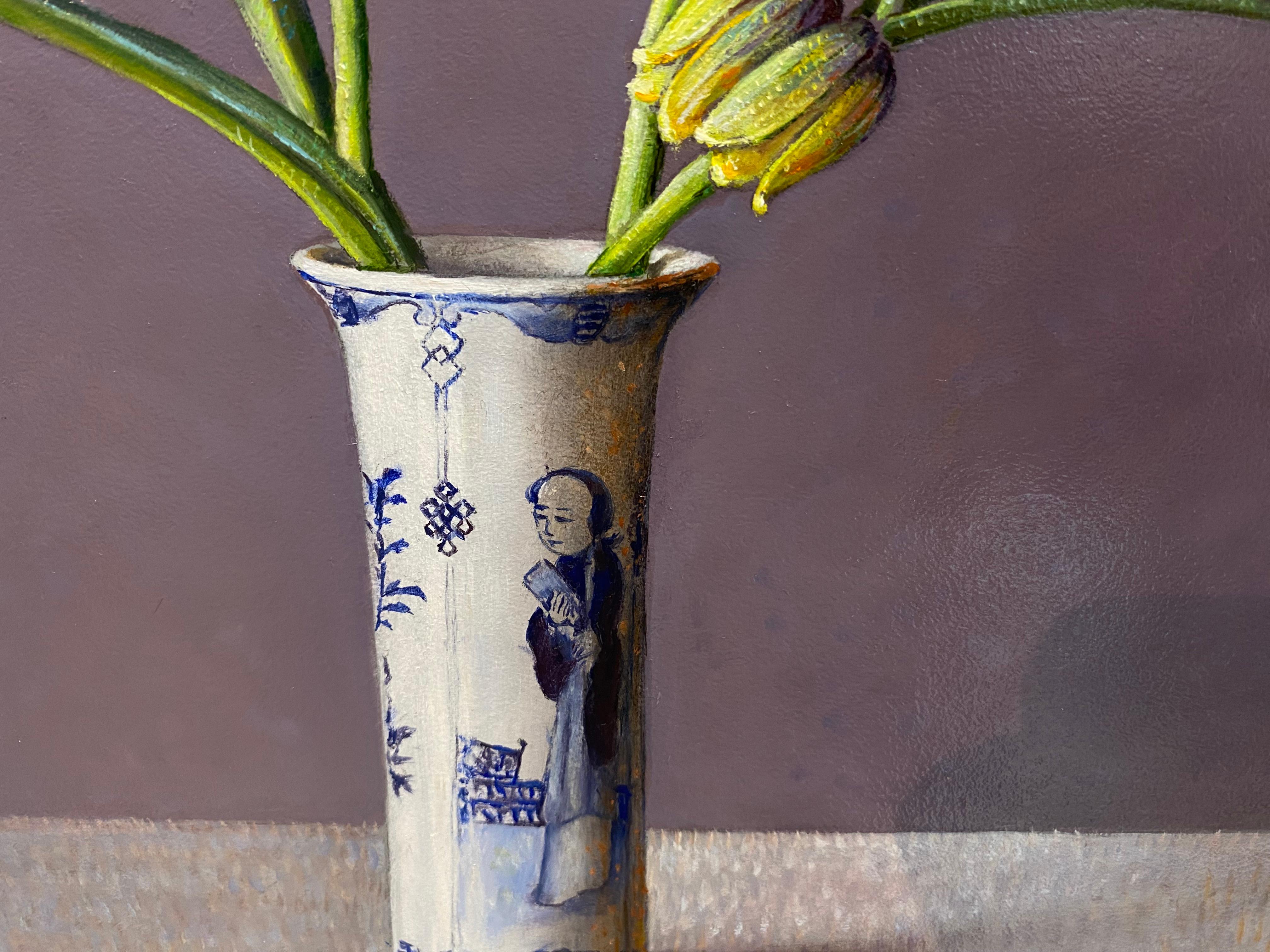 Yellow Cowslip Flowers in Chinese Vase - 21st Century Dutch Still-life Painting For Sale 2