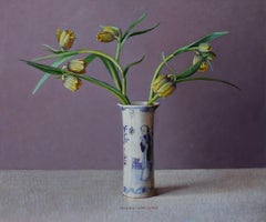 Yellow Cowslip Flowers in Chinese Vase - 21st Century Dutch Still-life Painting
