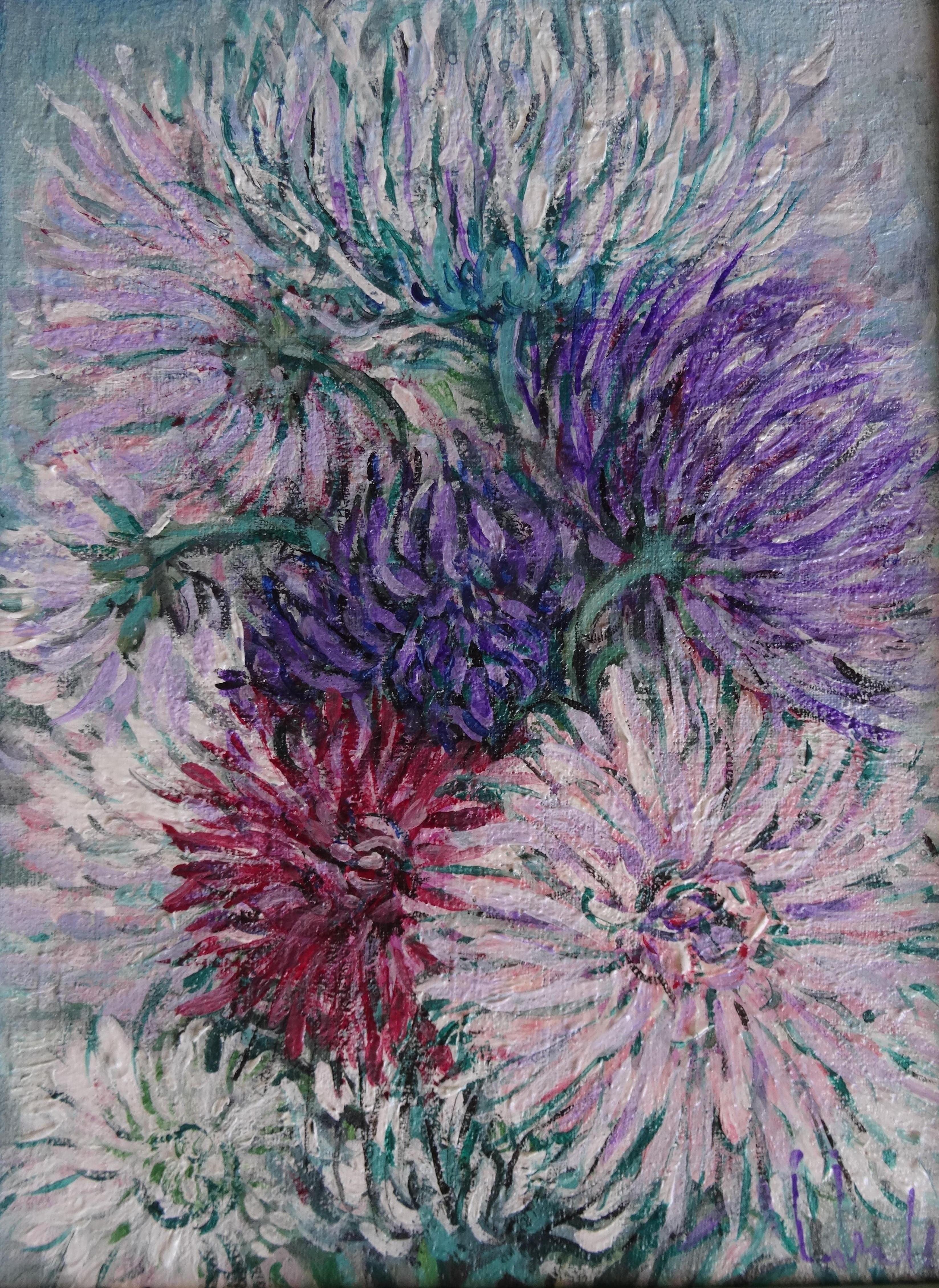 Asters. 2004. acrylic on canvas, 40x30 cm   - Art by Ingrida Irbe