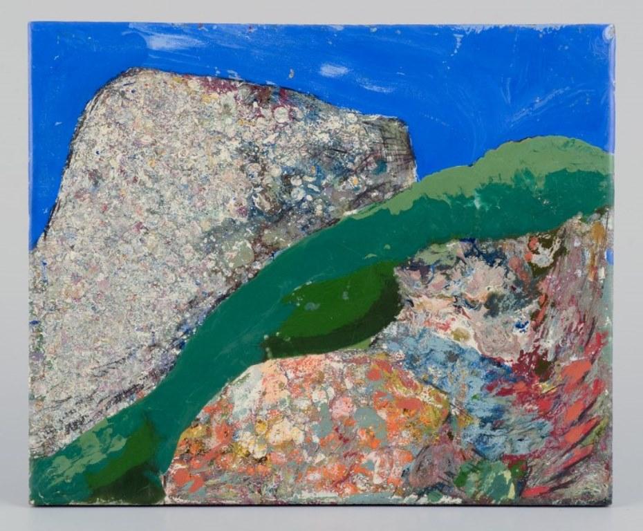 Ingvar Dahl, schwedischer Künstler. 
Öl auf Platte. 
Abstrakte Landschaft mit glänzender Oberfläche.
1970s.
Nicht signiert.
In perfektem Zustand.
Abmessungen: 23,0 cm x 19,0 cm.