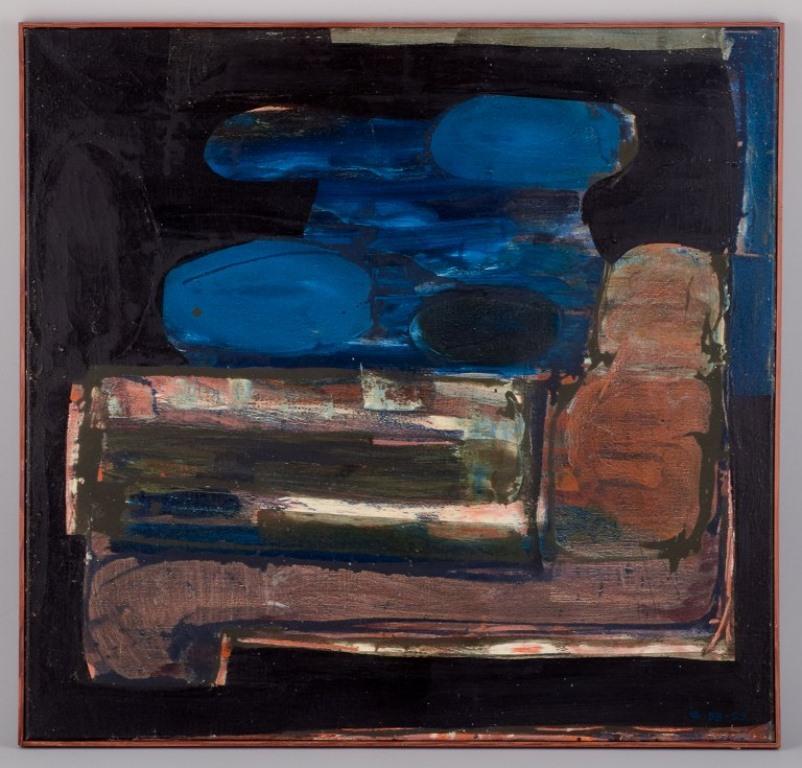 Ingvar Engdahl (1928-1992), listed Swedish artist. 
Oil on canvas.
Abstract composition.
Dated 1958-59.
In excellent condition. Would benefit from cleaning.
Canvas dimensions: 73.5 cm x 69.5 cm.
Total dimensions: 75.0 cm x 71.0 cm.