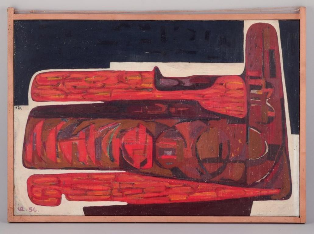 Ingvar Engdahl (1928-1992), listed Swedish artist. 
Oil on canvas.
Abstract composition.
Dated 1956.
Exhibition label on the stretcher.
In excellent condition. Could benefit from a clean.
Canvas dimensions: 73.0 cm x 50.0 cm.
Total dimensions: 76.0