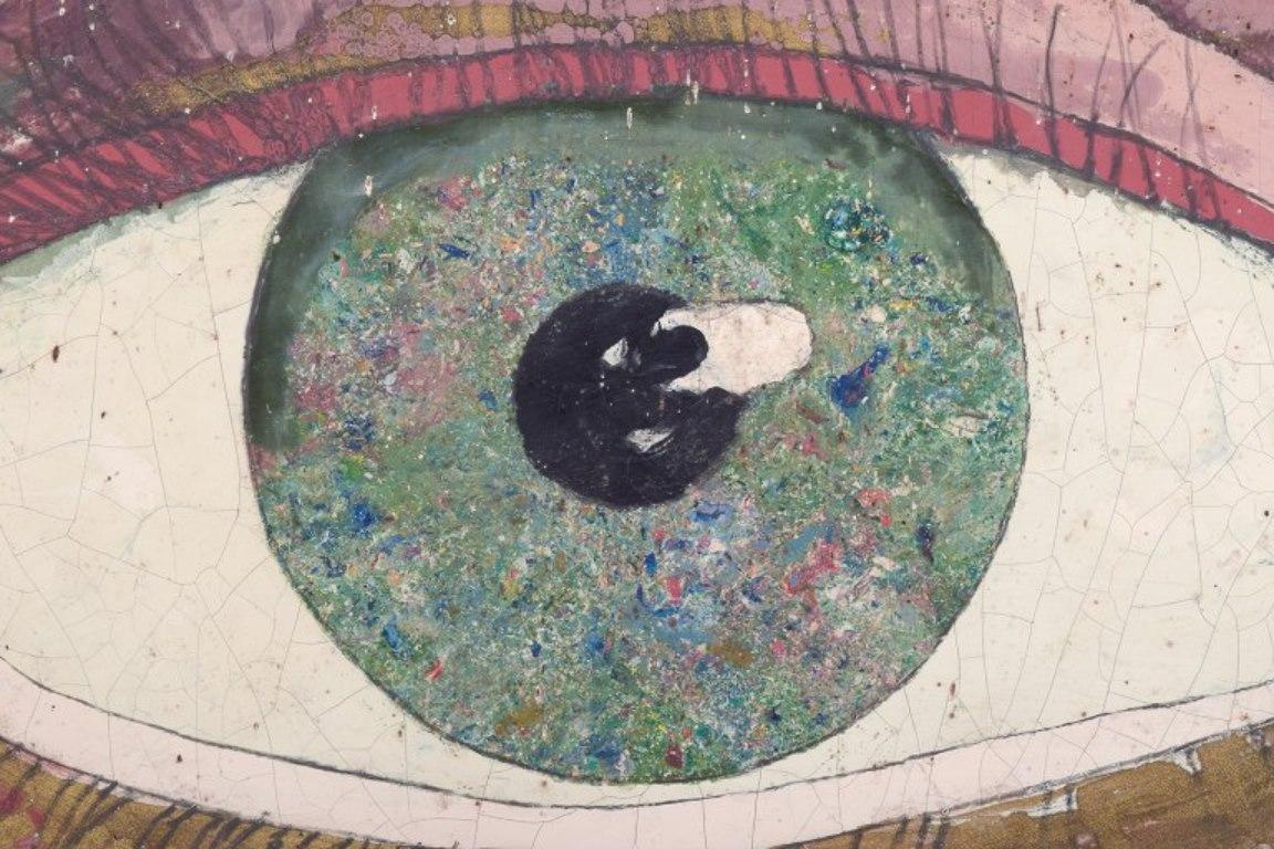 Mid-20th Century Ingvar Engdahl, Swedish artist. Mixed media on board. Close-up view of an eye. For Sale