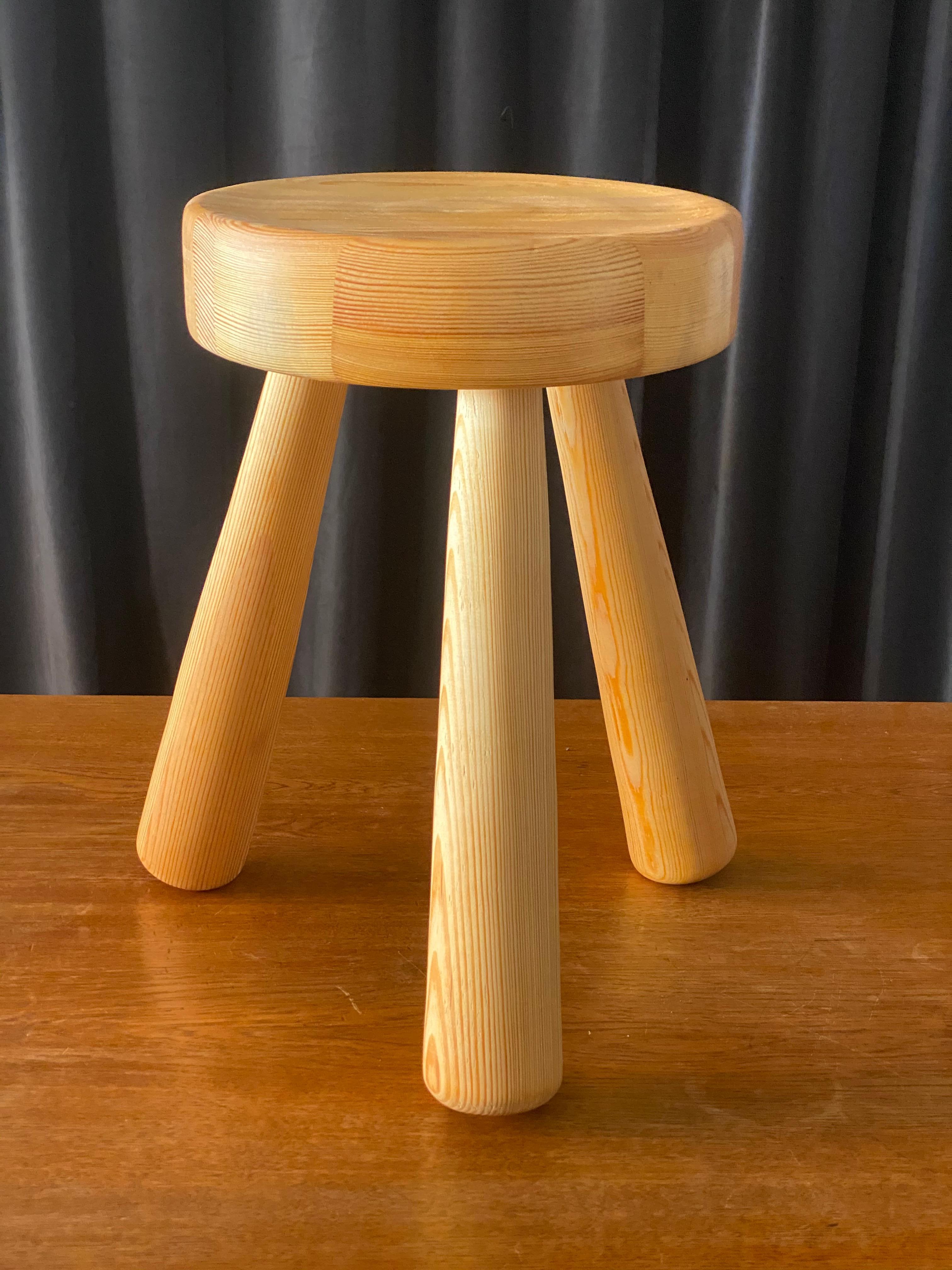 Late 20th Century Ingvar Hildingsson, Large Functionalist Stool, Pine, Sweden, Signed and Labeled