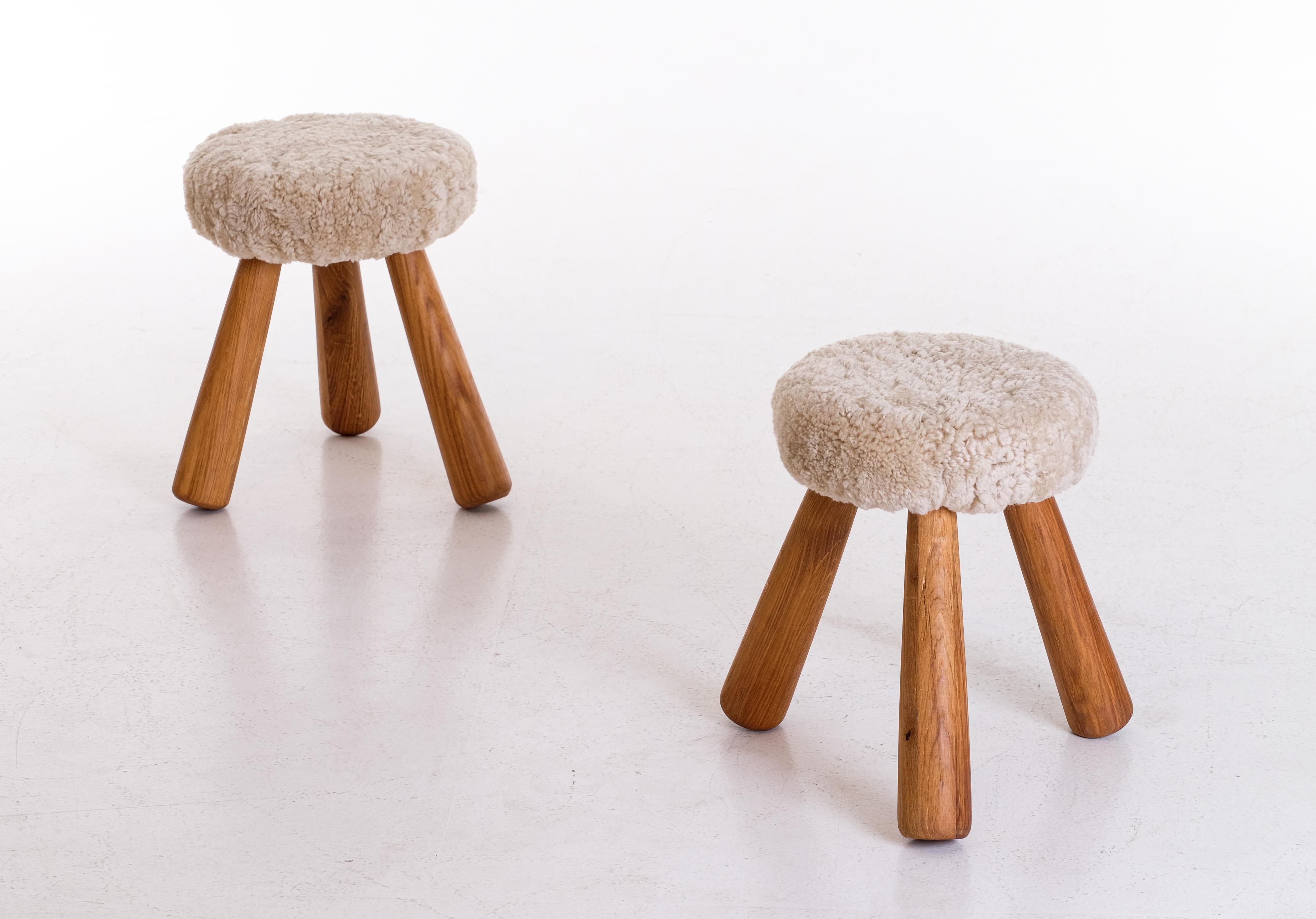 Sheepskin stools produced by Ingvar Hildingsson, Sweden. Signed 