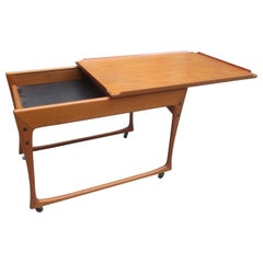 Retro Ingvard Jensen Teak Rolling Cart with Sliding Tray Top