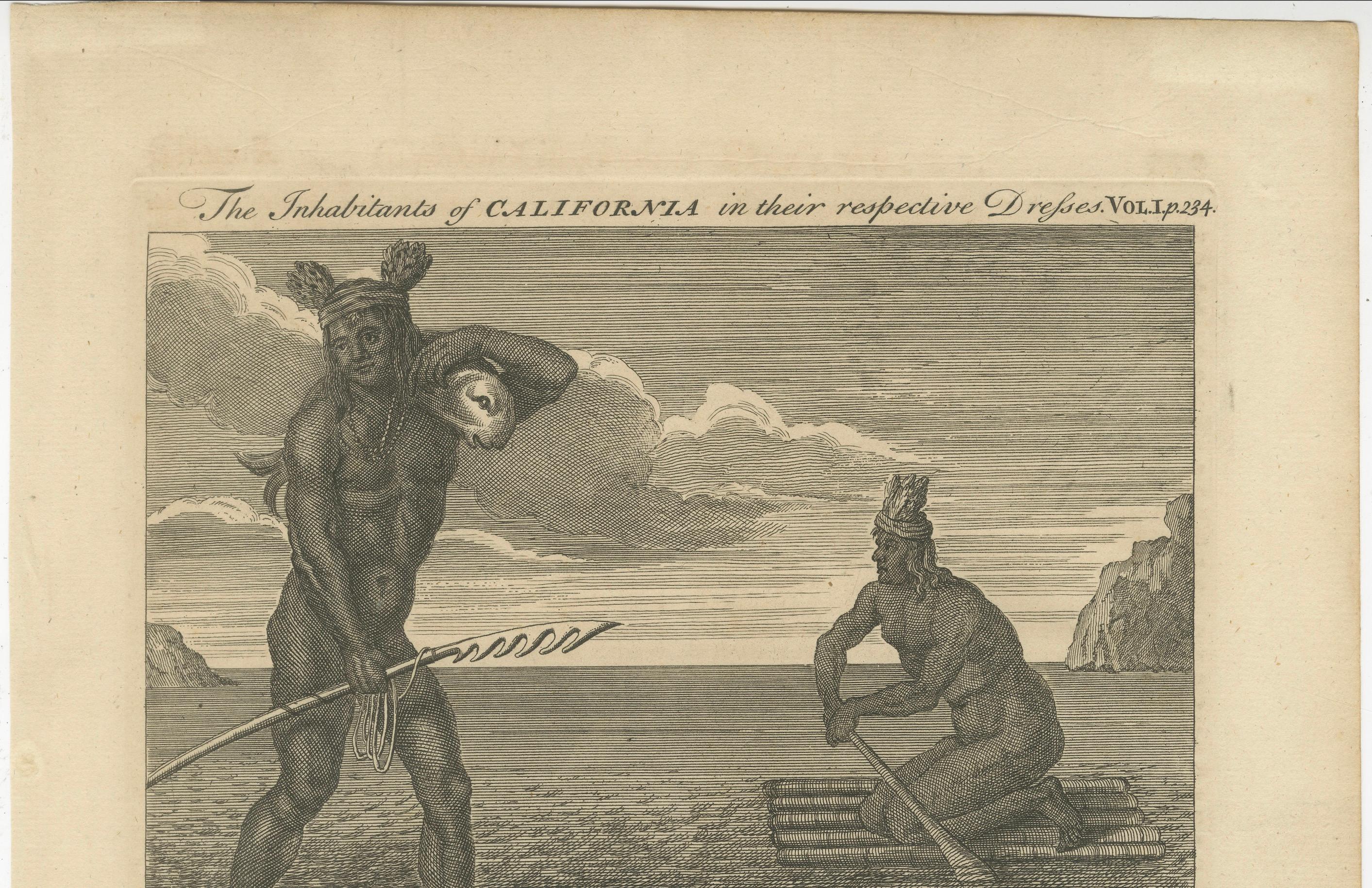 Inhabitants of California, Indigenous Dress and Daily Life Engraving, c1774