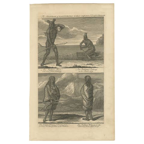 Inhabitants of California, Indigenous Dress and Daily Life Engraving, c1774