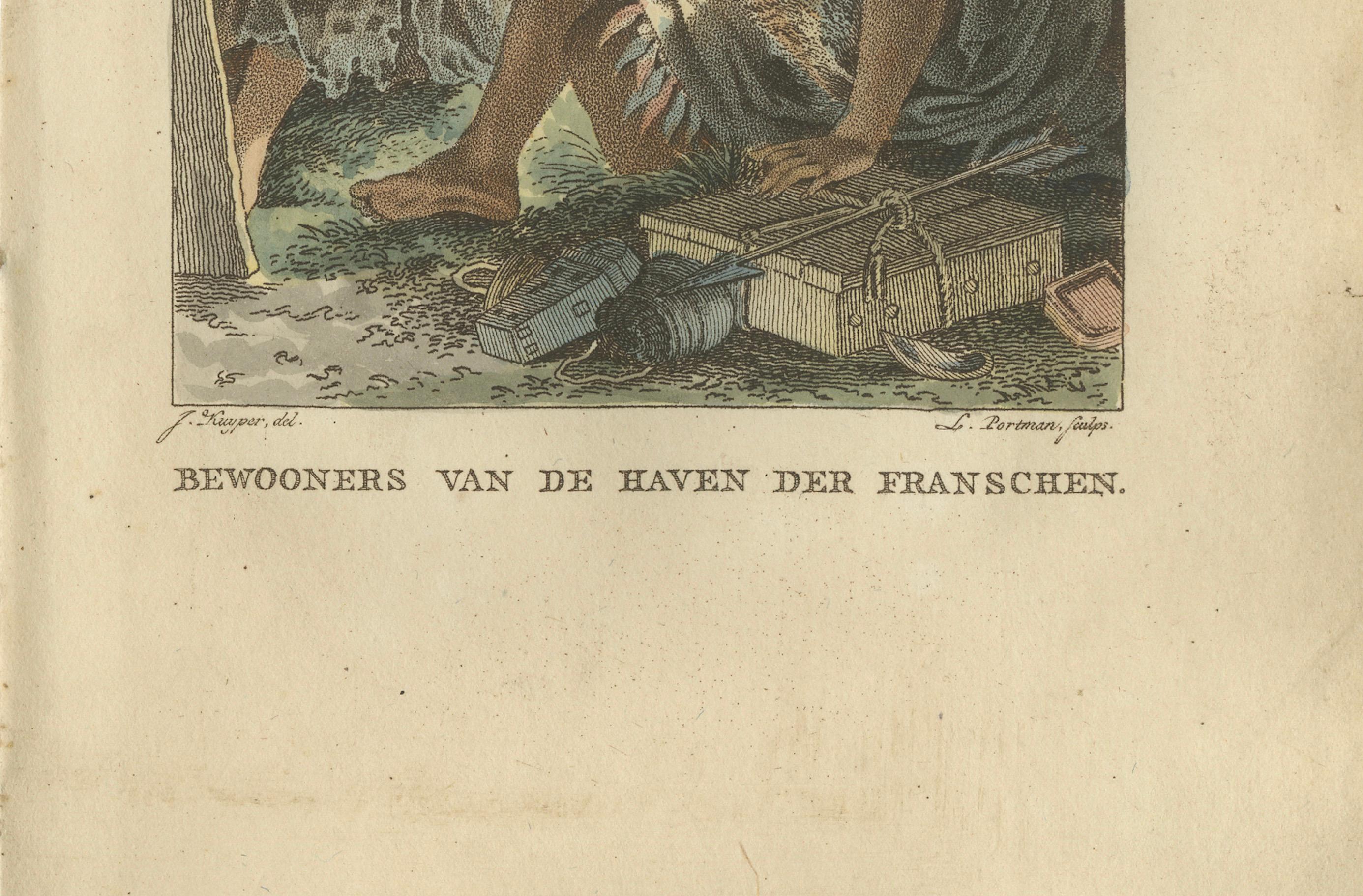 Inhabitants of French Harbour – Antique Hand-Colored Ethnographic Print c.1805