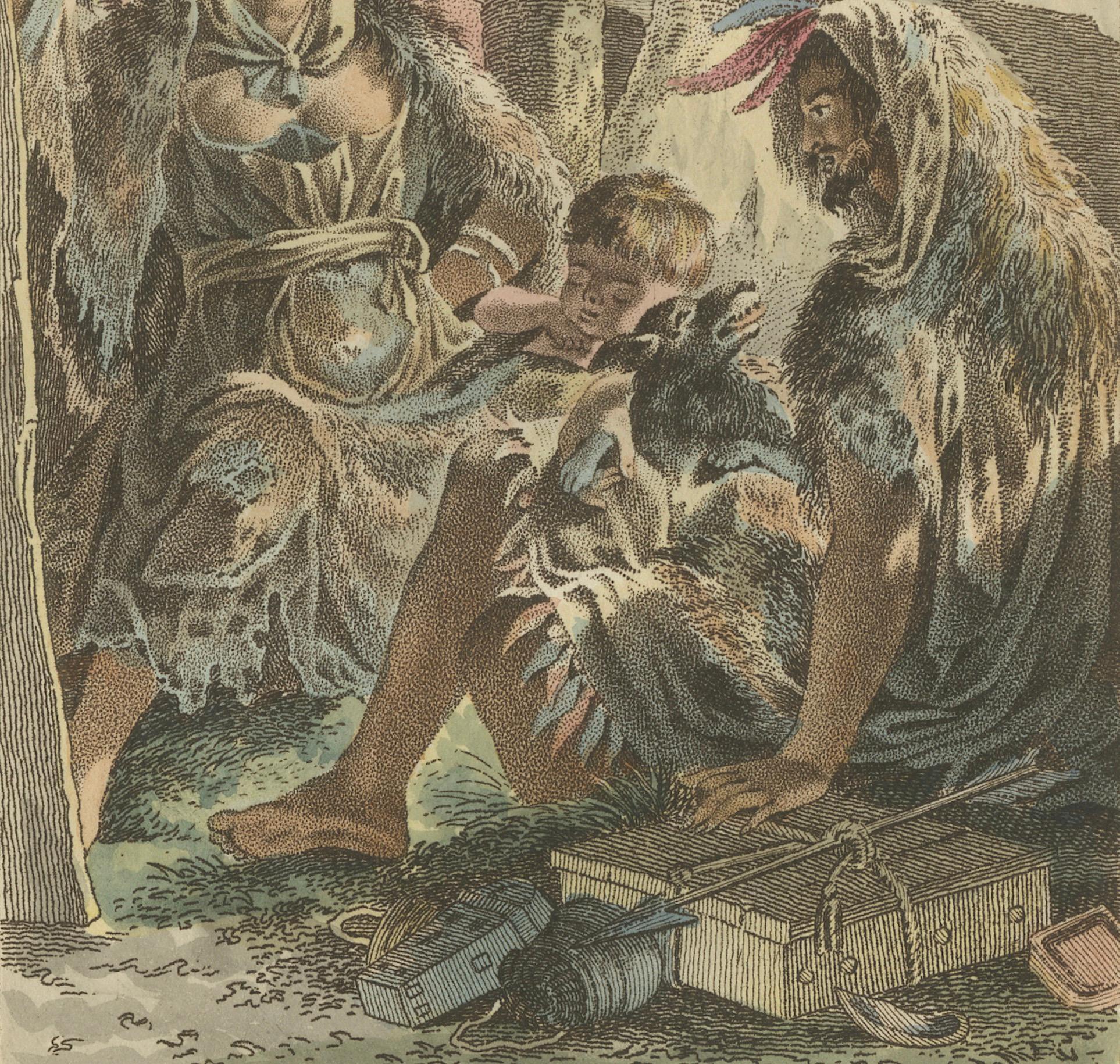Inhabitants of French Harbour – Antique Hand-Colored Ethnographic Print c.1805