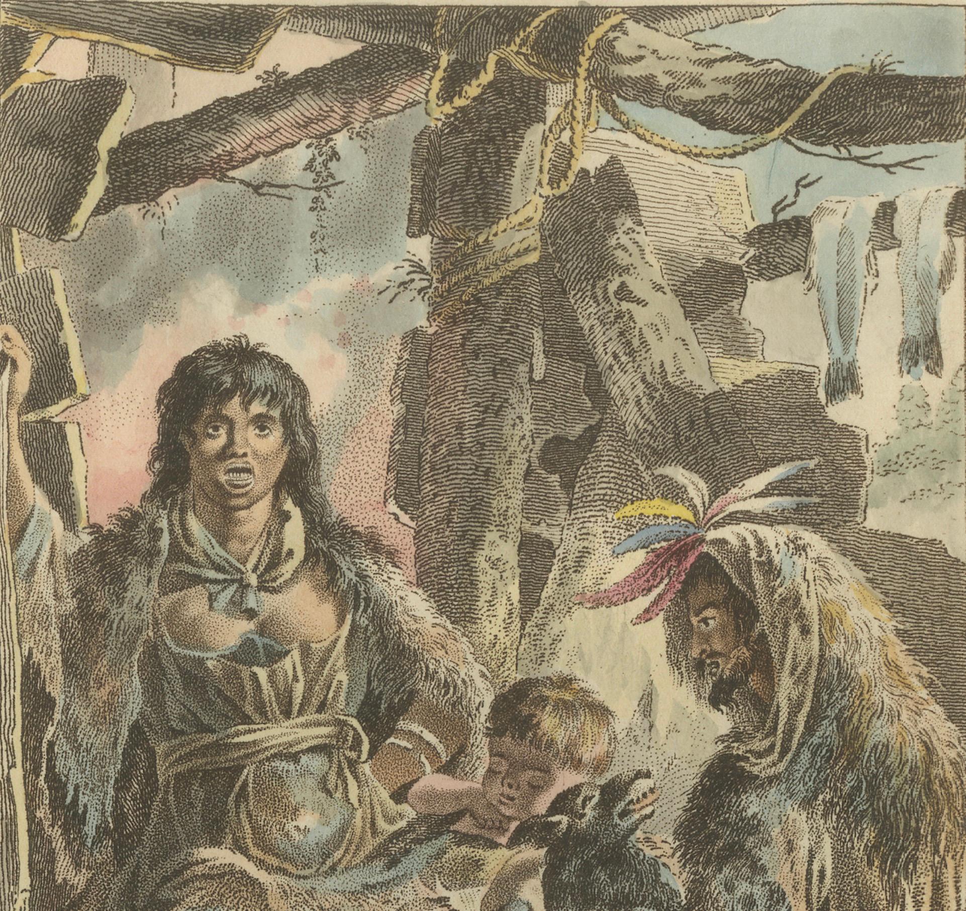 Inhabitants of French Harbour – Antique Hand-Colored Ethnographic Print c.1805