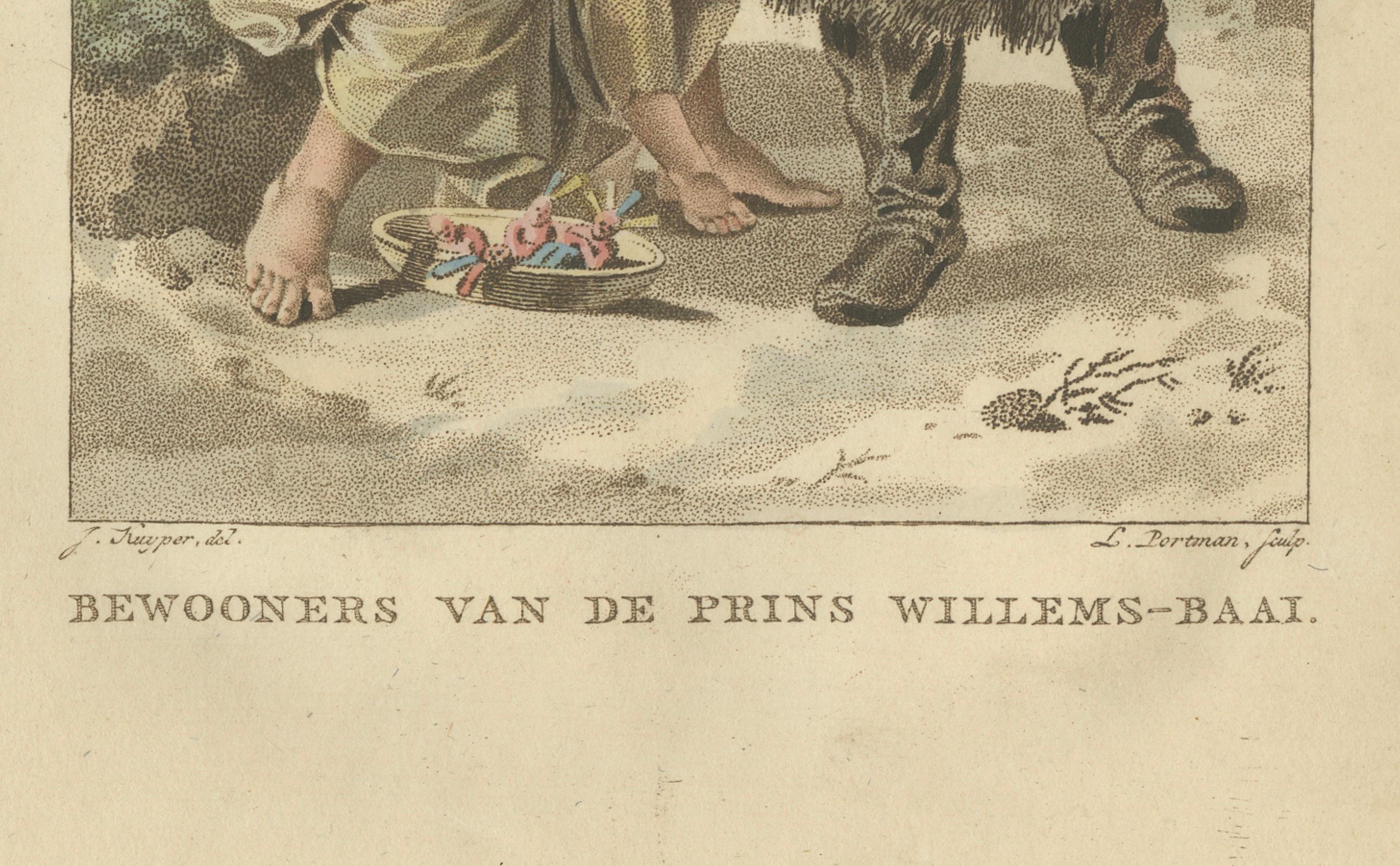 Inhabitants of French Harbour – Antique Hand-Colored Ethnographic Print c.1805
