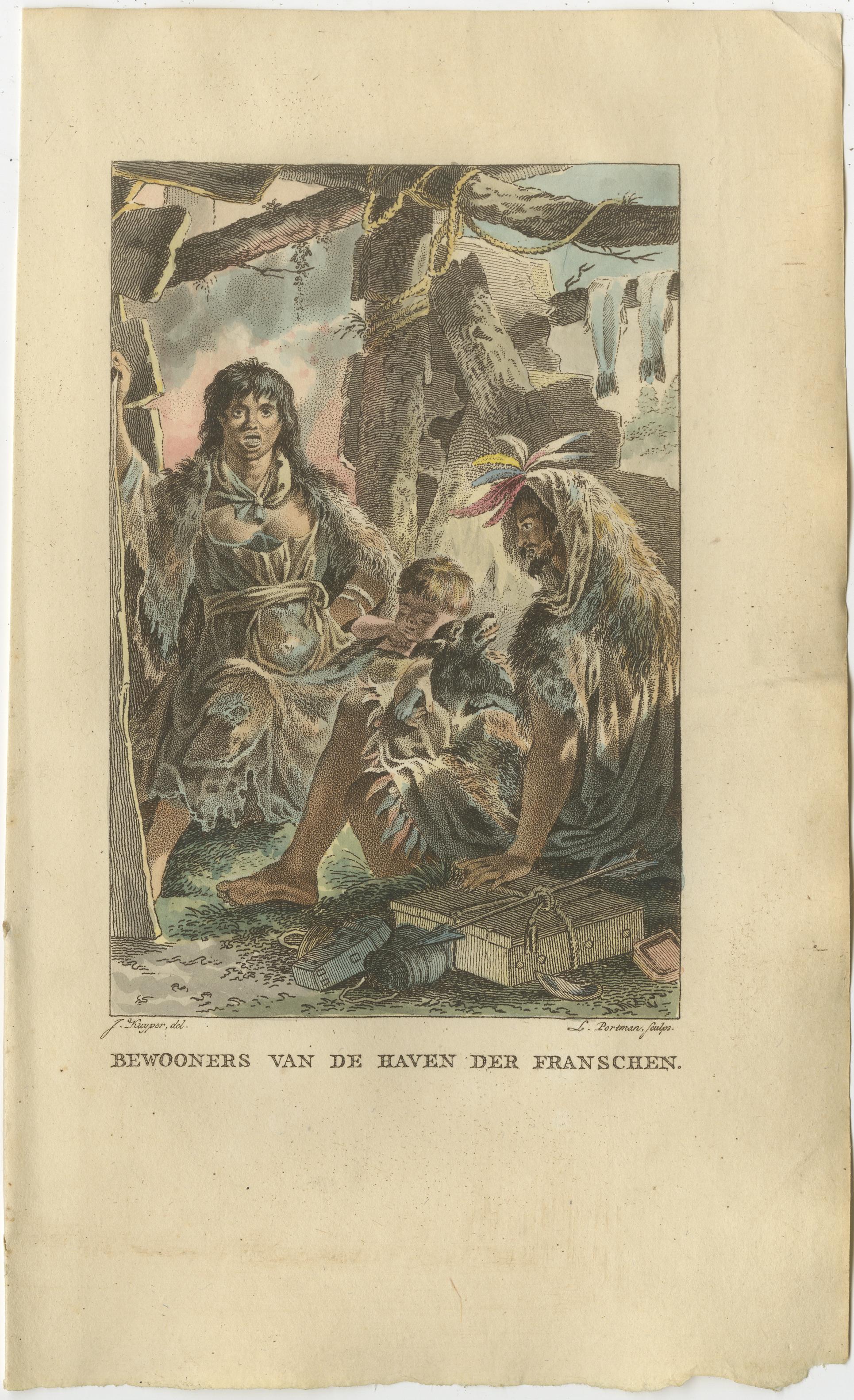 Inhabitants of French Harbour – Antique Hand-Colored Ethnographic Print c.1805
