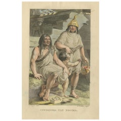 Habitants de la baie de Nootka (île de Vancouver) - Gravure ethnographique ancienne, 1805