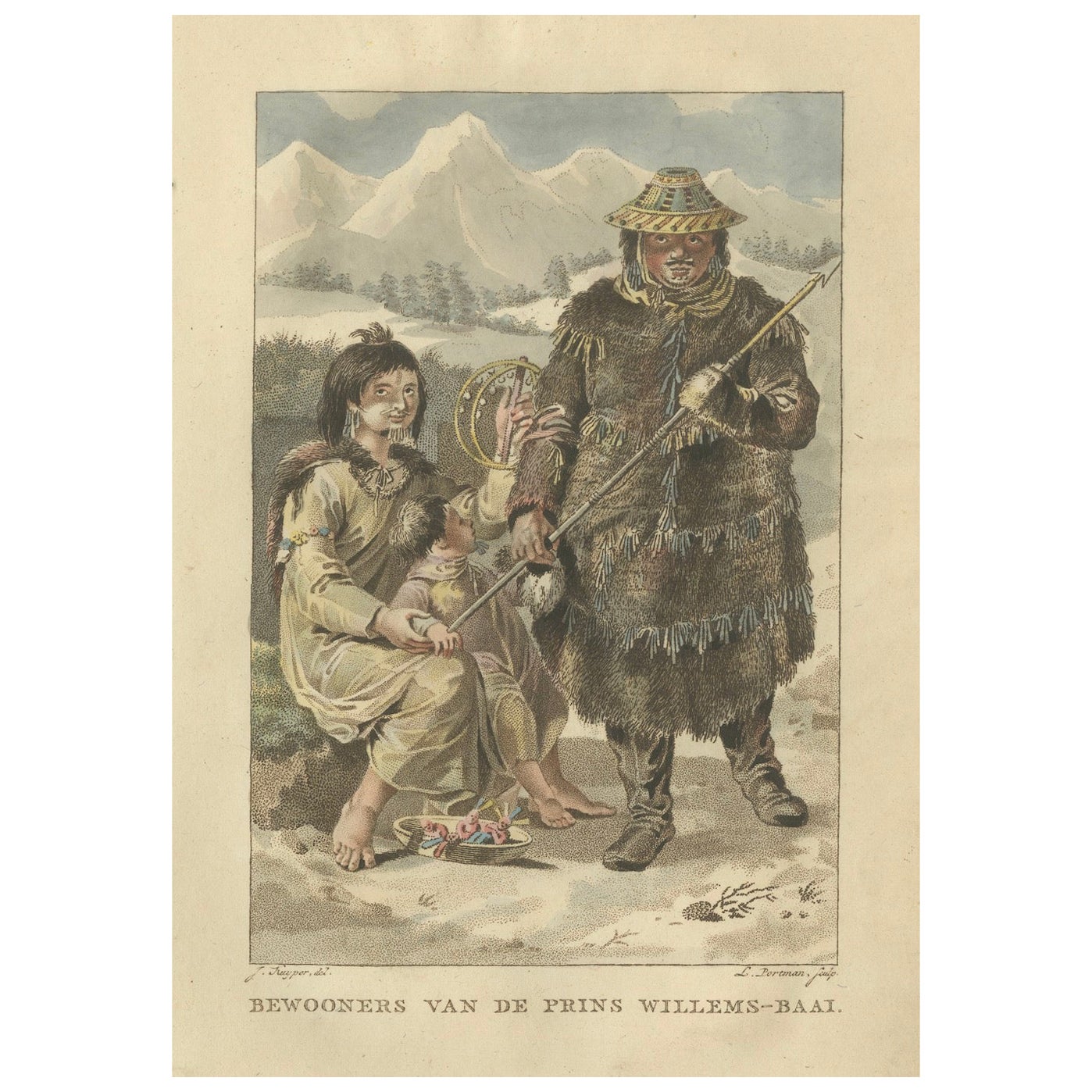 Einwohner von Prince William's Bay, Alaska - Antiker ethnografischer Druck, 1805