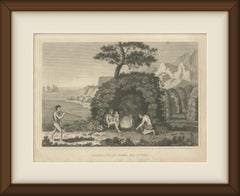 Inhabitants of Terra del Fuego, Patagonia, Antique Engraving, circa 1825